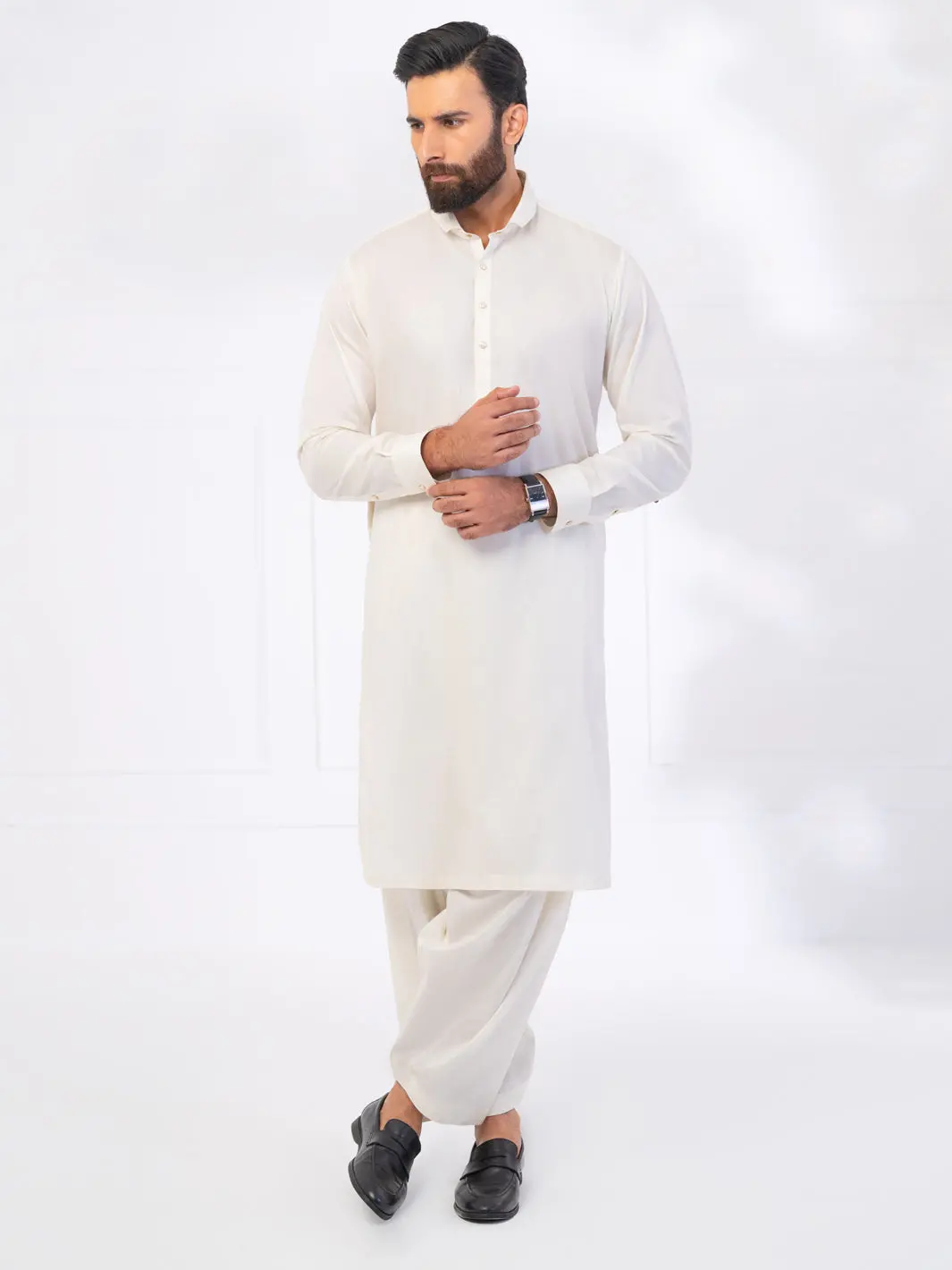 Off White Cotton Kameez Shalwar - Alwa-Ks-533 1