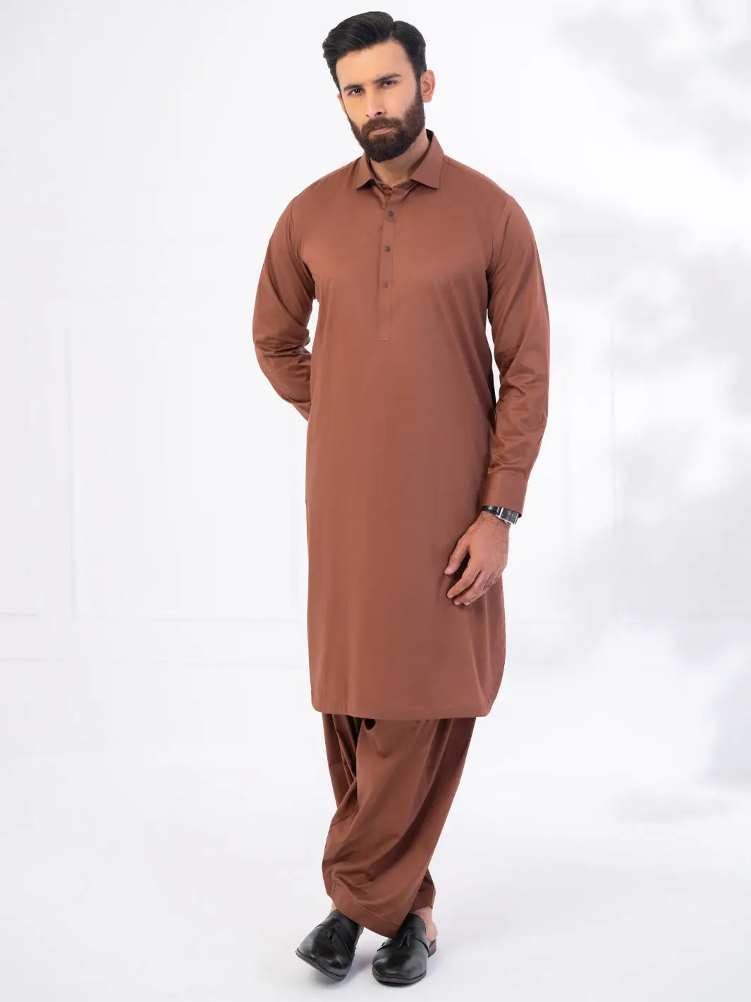 Brown Cotton Kameez Shalwar - Alwa-Ks-535 1