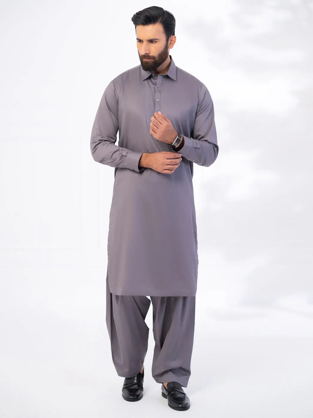 Grey Cotton Kameez Shalwar - Alwa-Ks-536 1