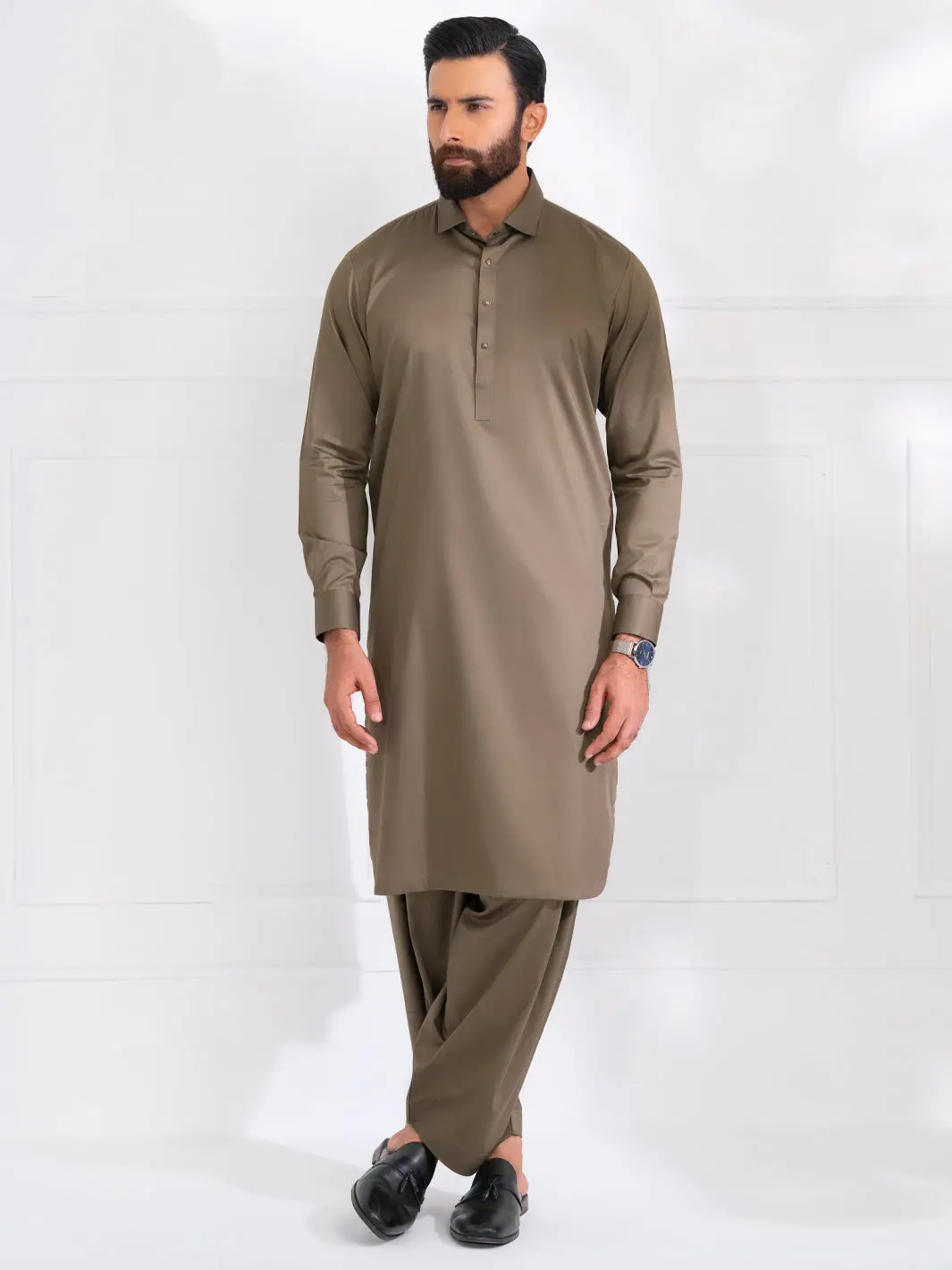 Olive Green Cotton Kameez Shalwar - Alwa-Ks-537 1