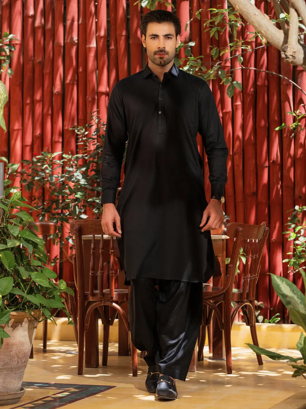 Black Cotton Kameez Shalwar - Alwa-Ks-555 1