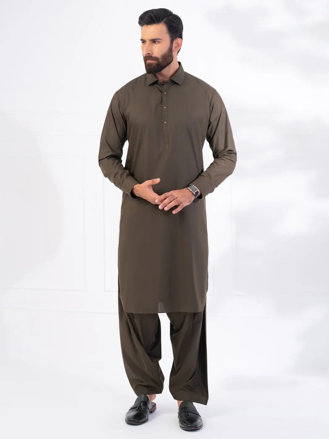 Olive Green Blended Kameez Shalwar - Alwa-Ks-556 1