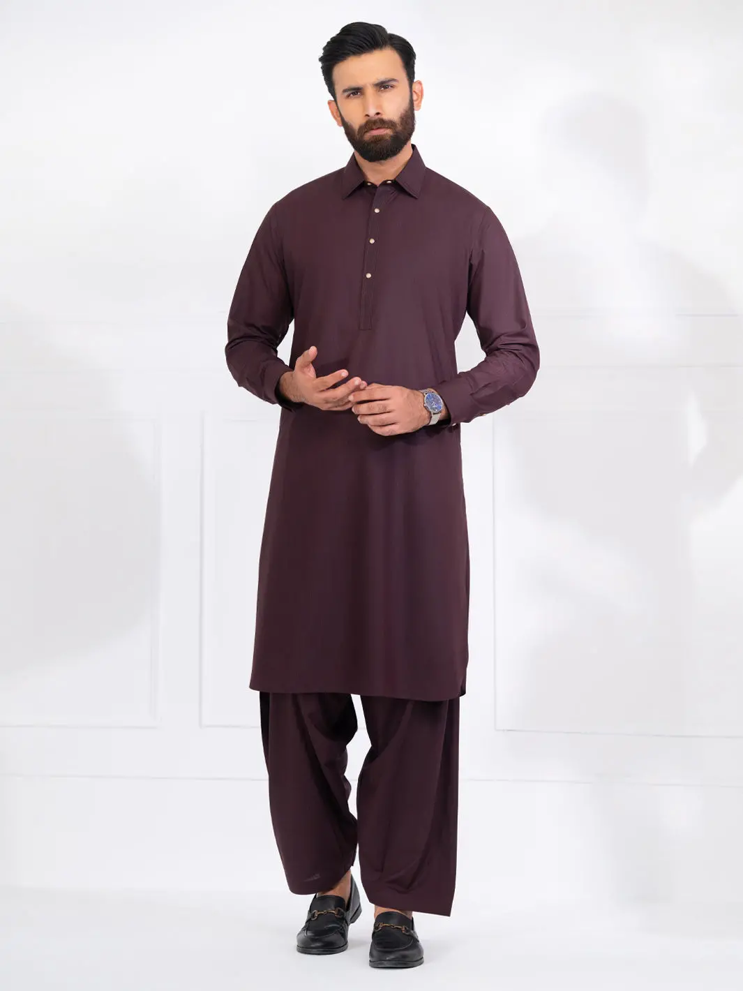 Burgundy Blended Kameez Shalwar - Alwa-Ks-557A 1
