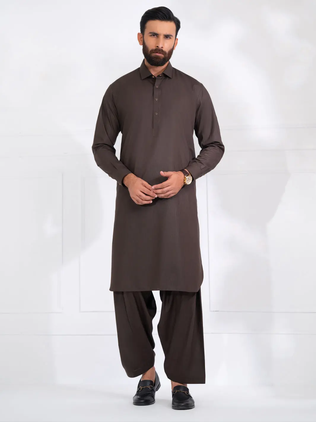 Dark Brown Blended Kameez Shalwar - Alwa-Ks-558 1