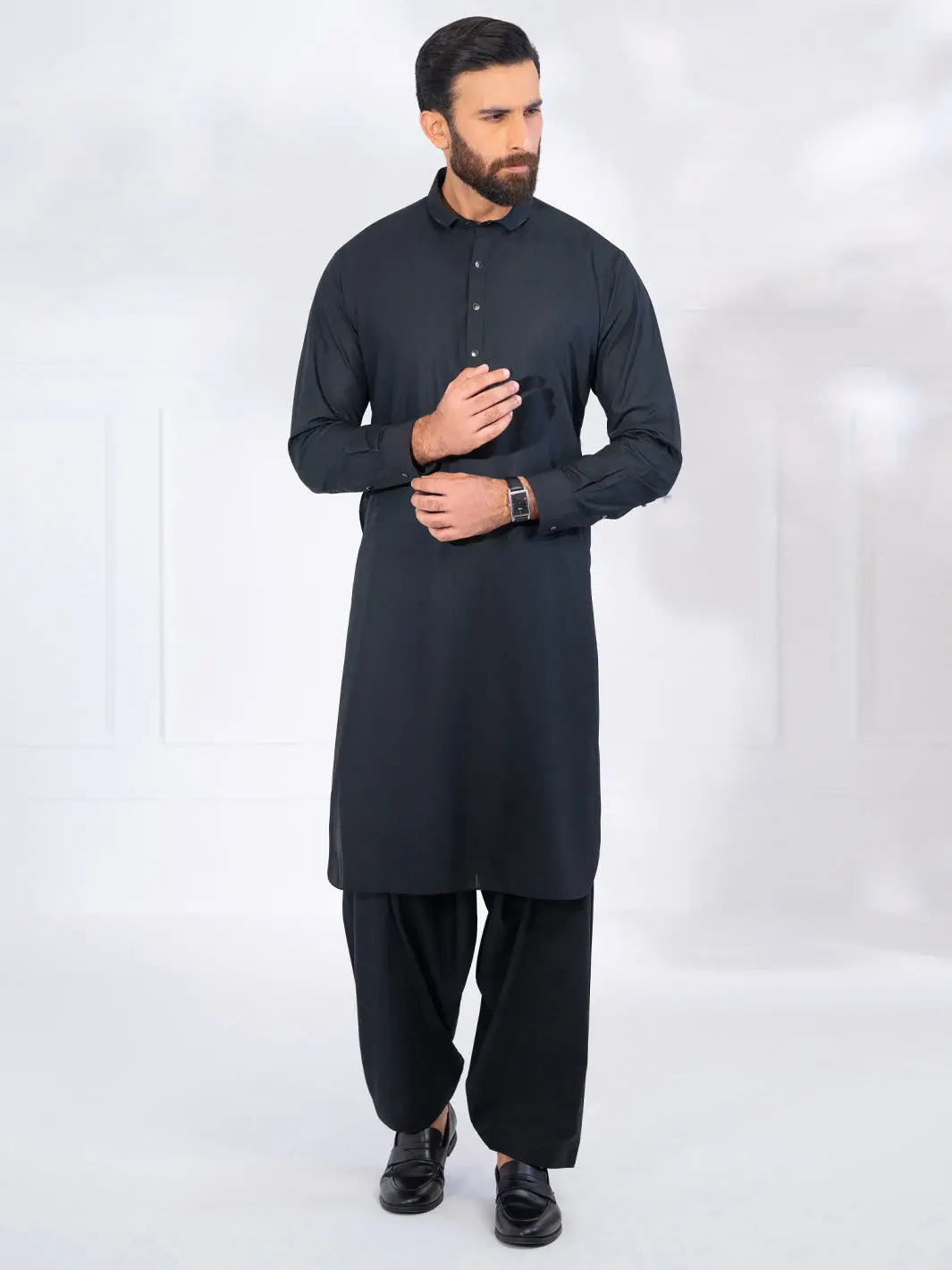 Black Blended Kameez Shalwar - Alwa-Ks-559A 1