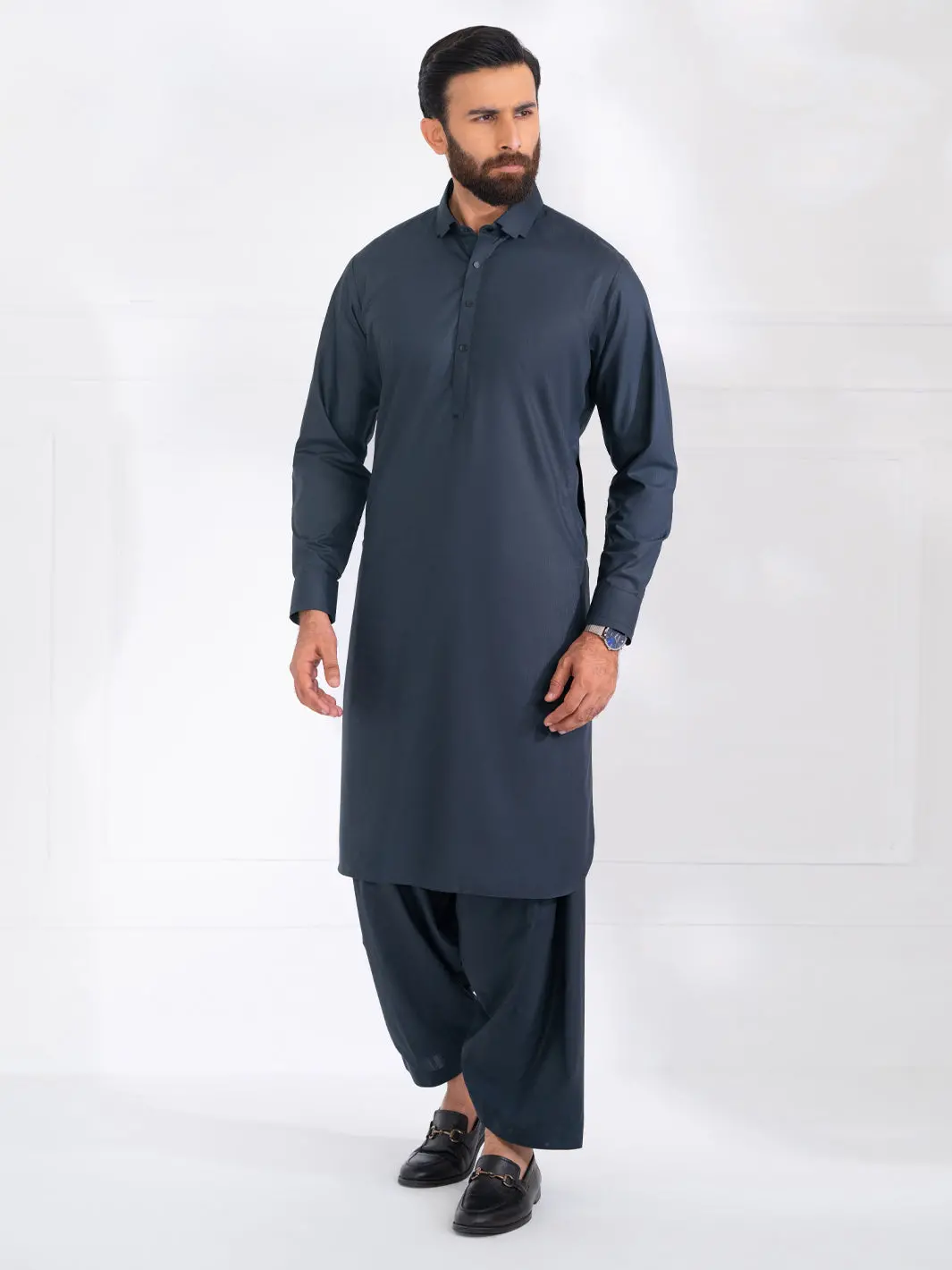 Charcoal Grey Blended Kameez Shalwar - Alwa-Ks-563 1