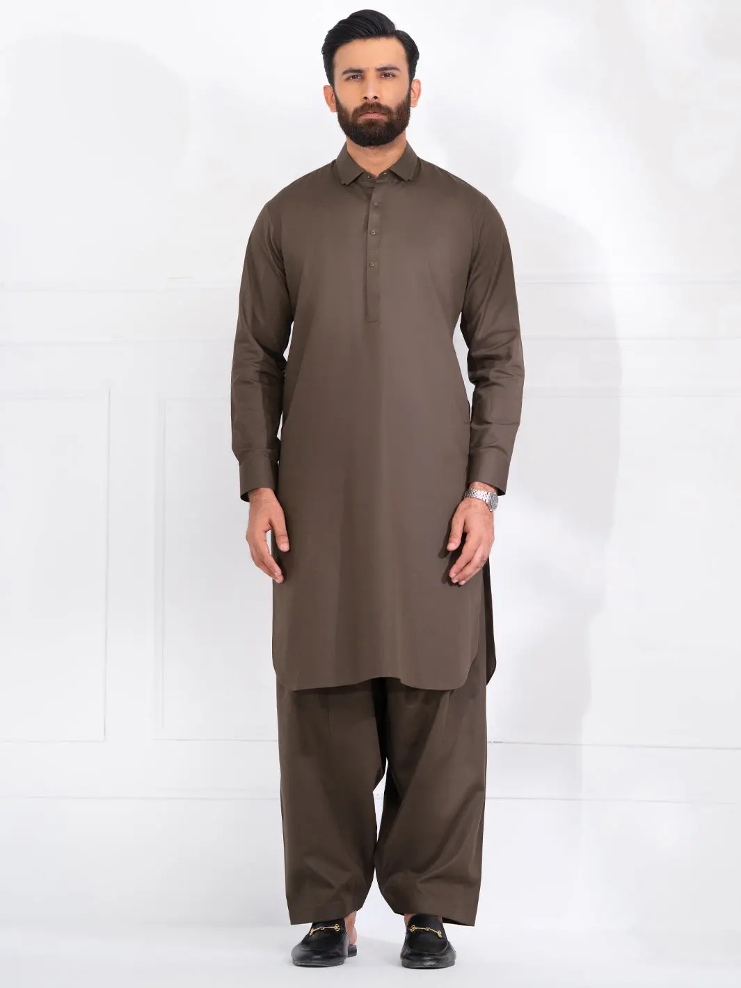 Olive Green Blended Kameez Shalwar - Alwa-Ks-564 1