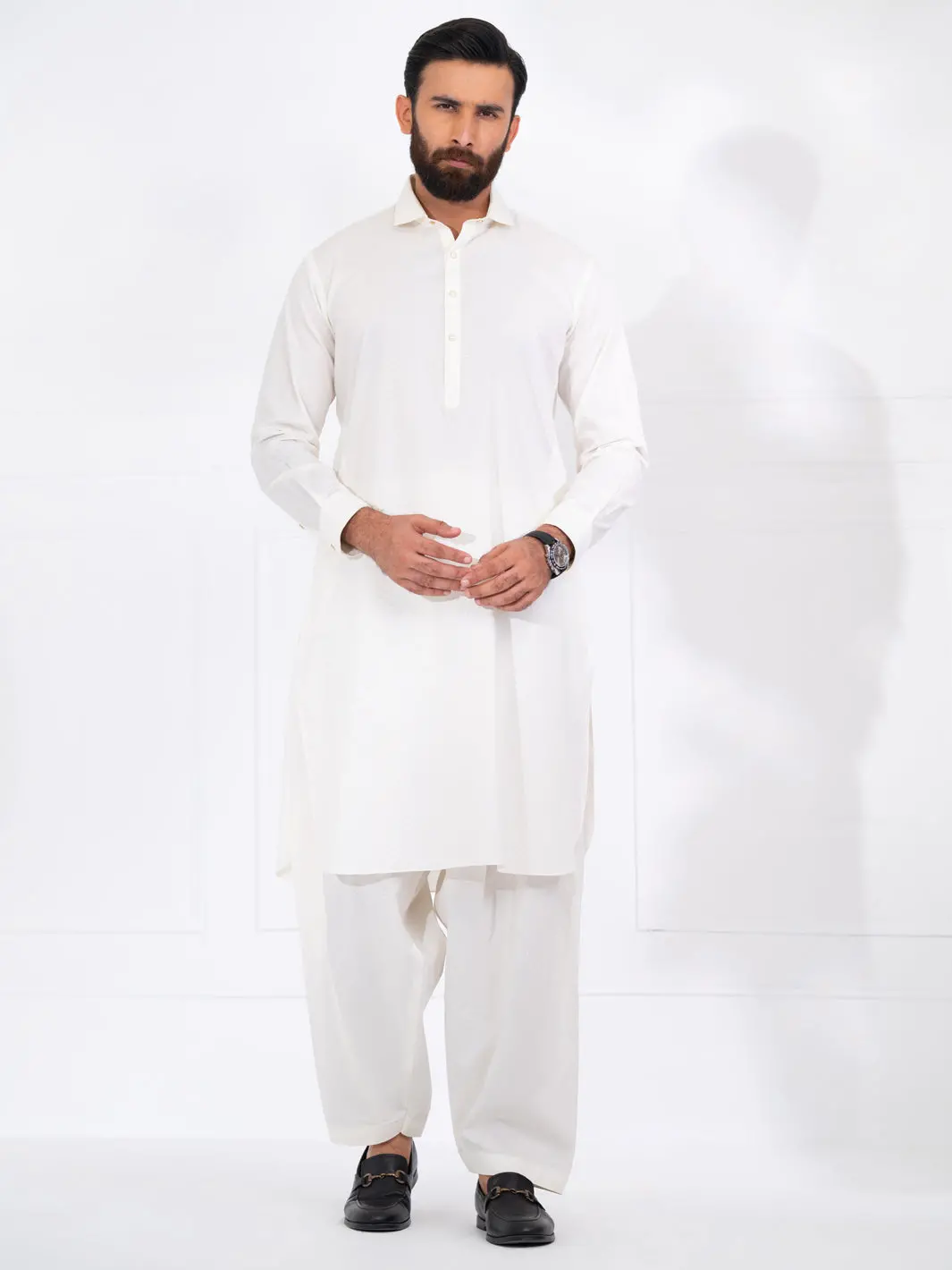White Blended Kameez Shalwar - Alwa-Ks-565 1