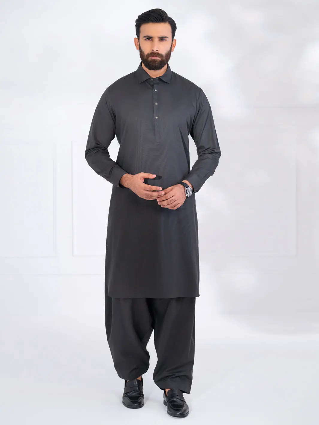 Charcoal Grey Blended Kameez Shalwar - Alwa-Ks-568 1