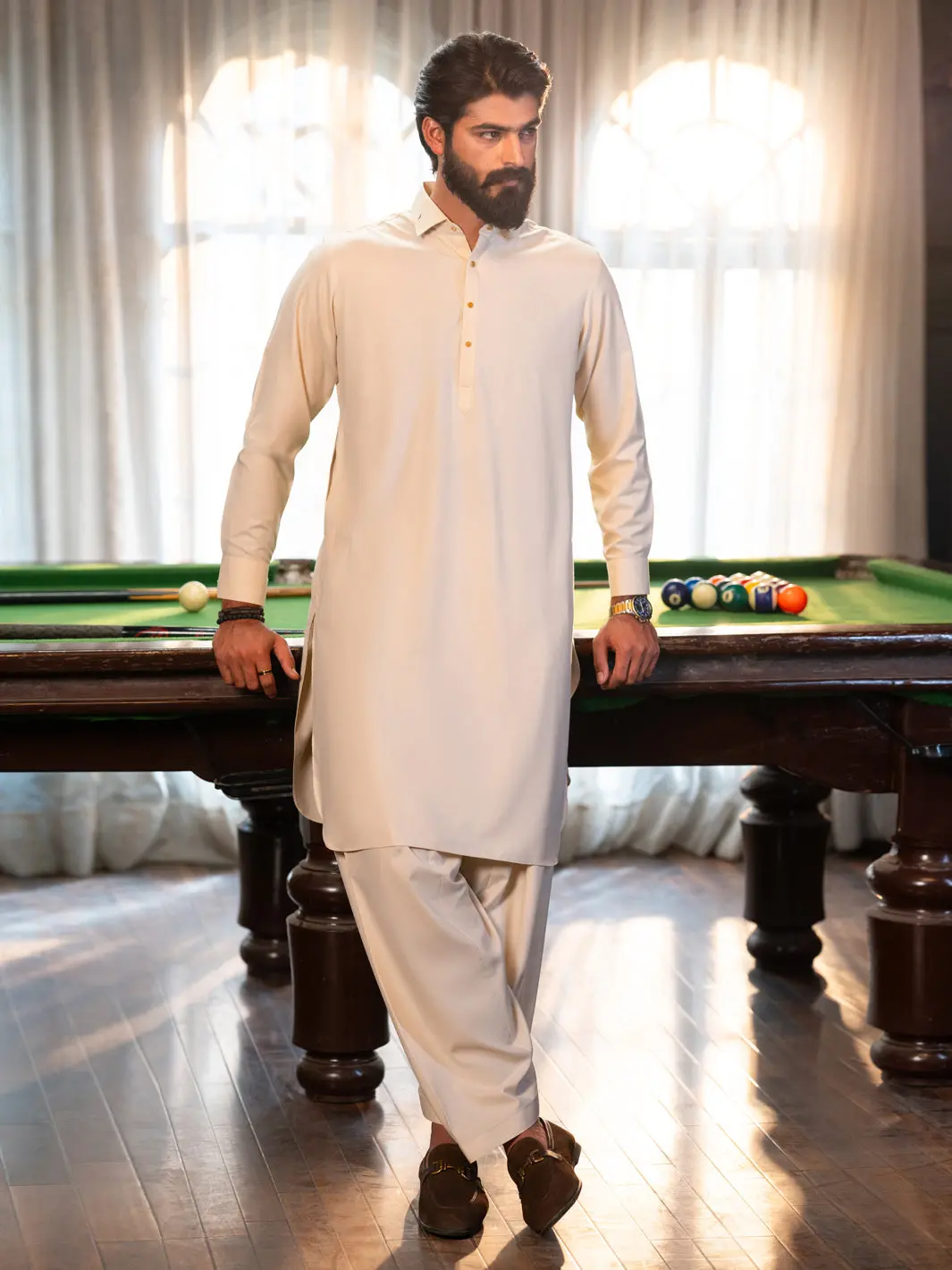Cream Cut & Sew Kameez Shalwar - Alwa-Ks-614 1