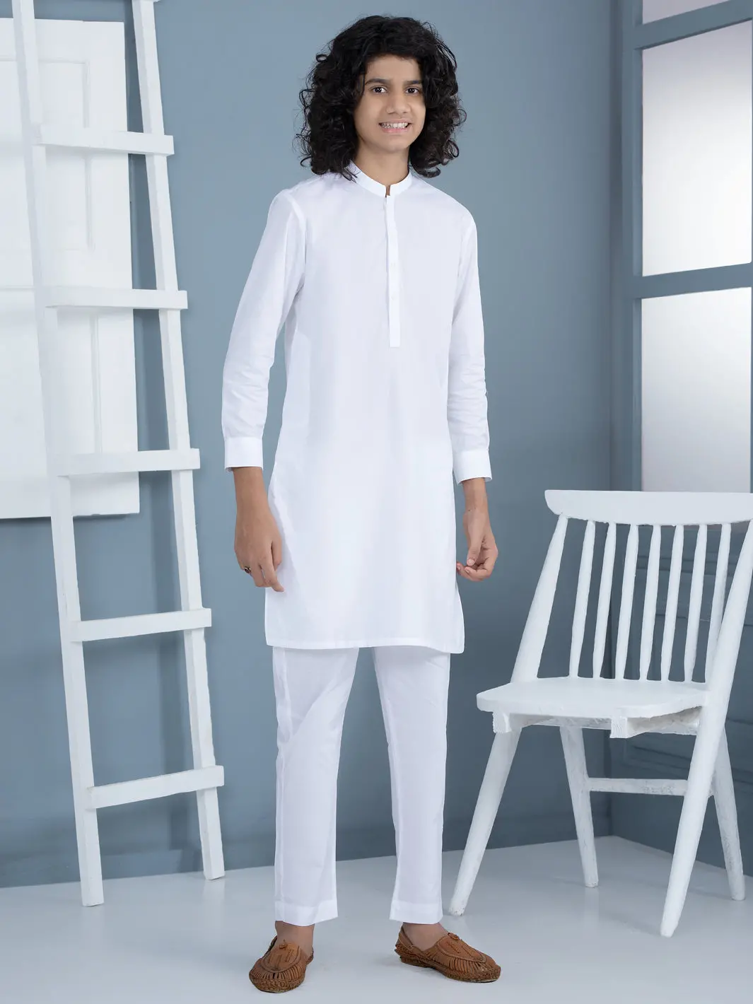 White Cotton Teens Kurta Trousers - Altbq-Kt-001-R2 1