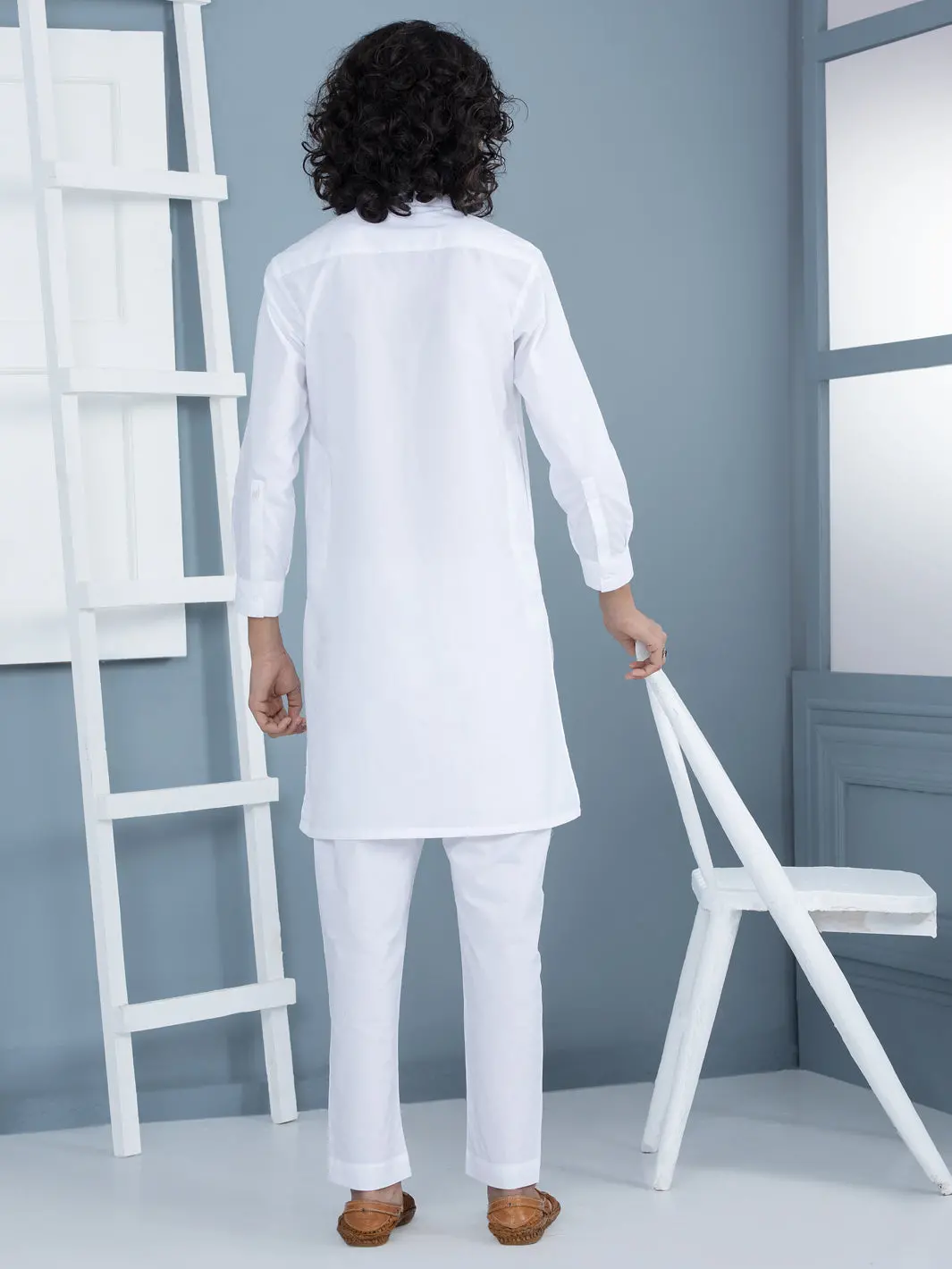 White Cotton Teens Kurta Trousers - Altbq-Kt-001-R2 3
