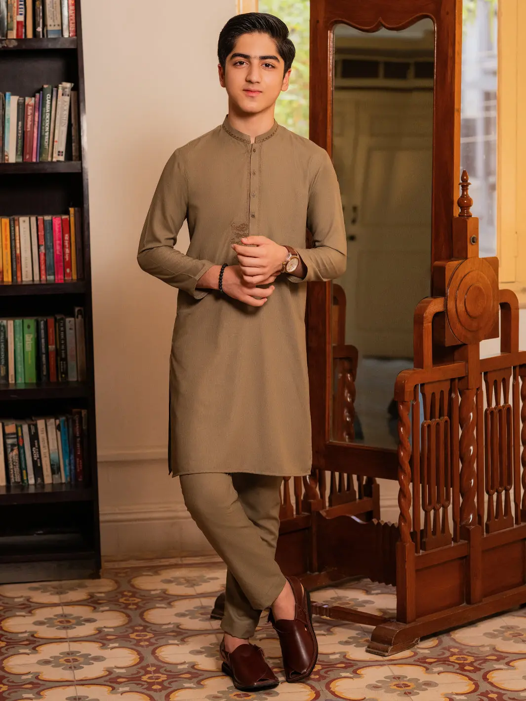 Olive Blended Kurta Trousers - Alt-Kt-086B 1