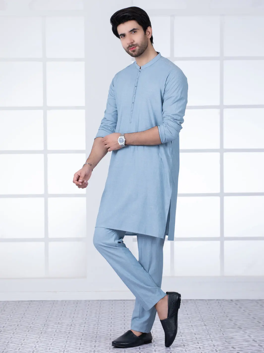 Bluish Grey Blended Kurta Trouser - Al-Kt-2798 1