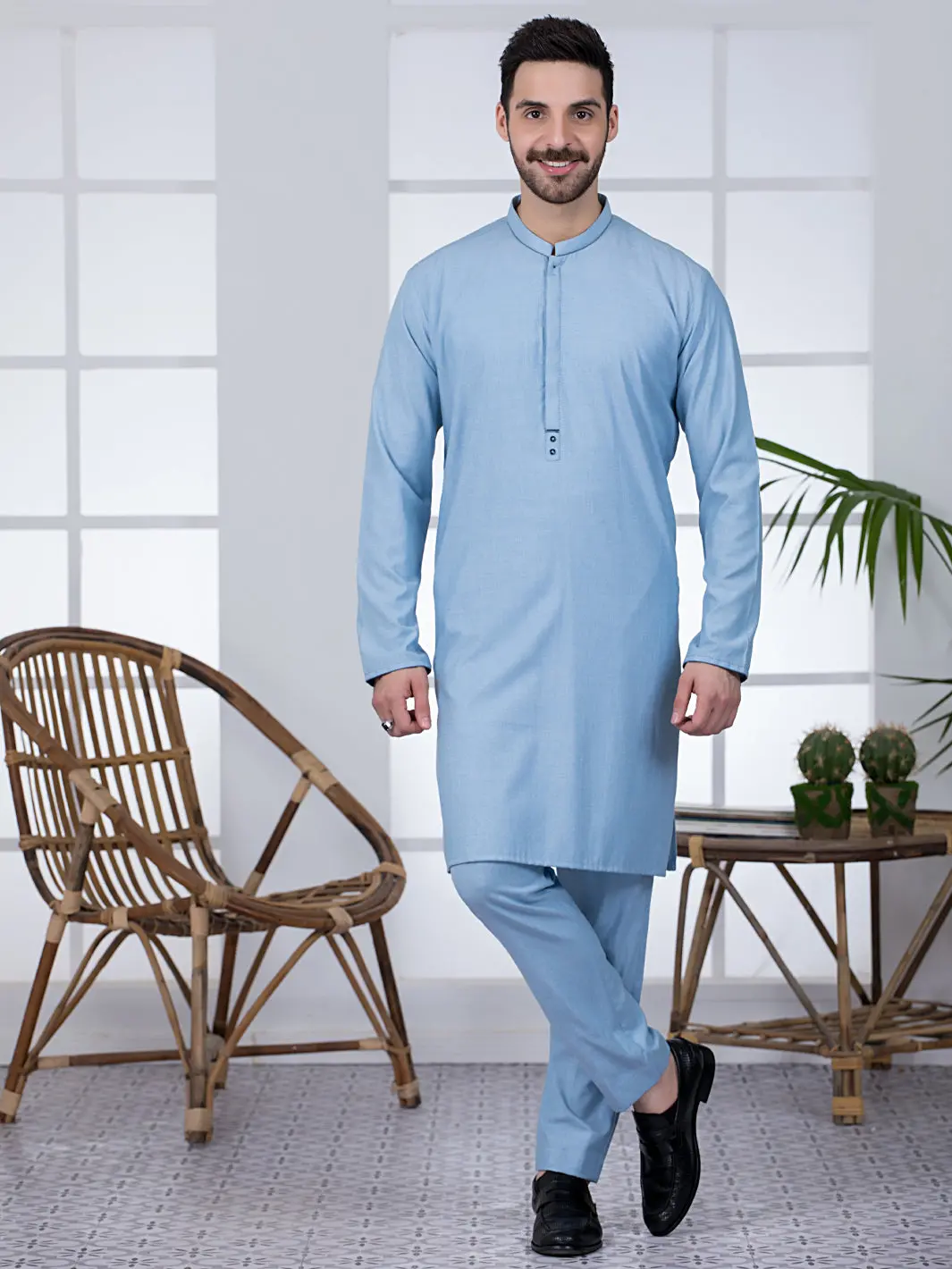 Light Blue Blended Kurta Trouser - Al-Kt-2799 1