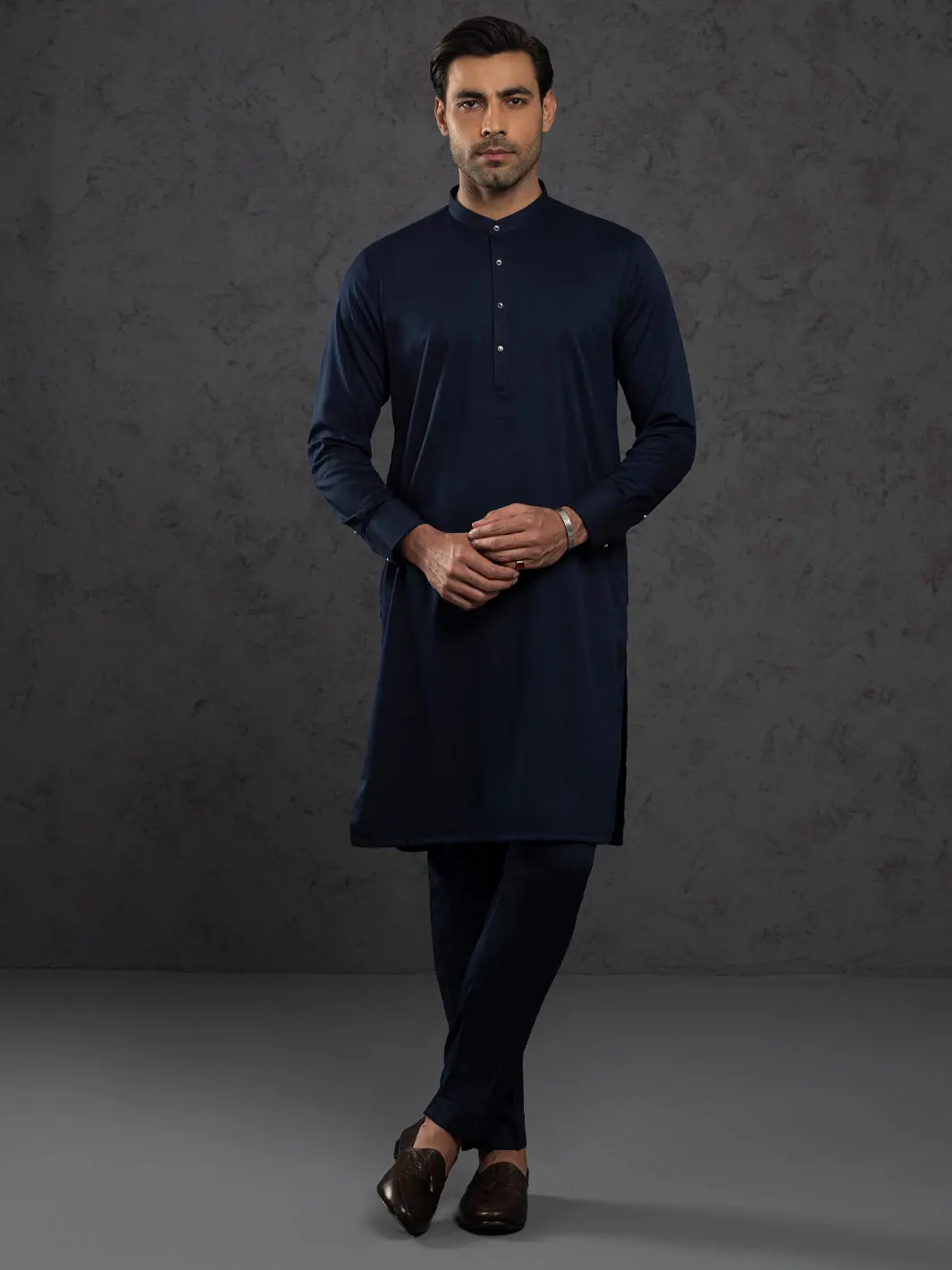 Midnight Blue Plain Kurta Trousers - Alet-Kt-3003 1