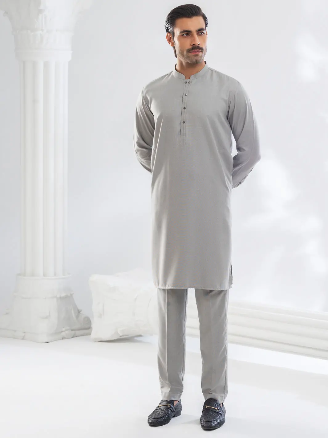Ash Grey Blended Kurta Trouser - Al-Kt-3140 1