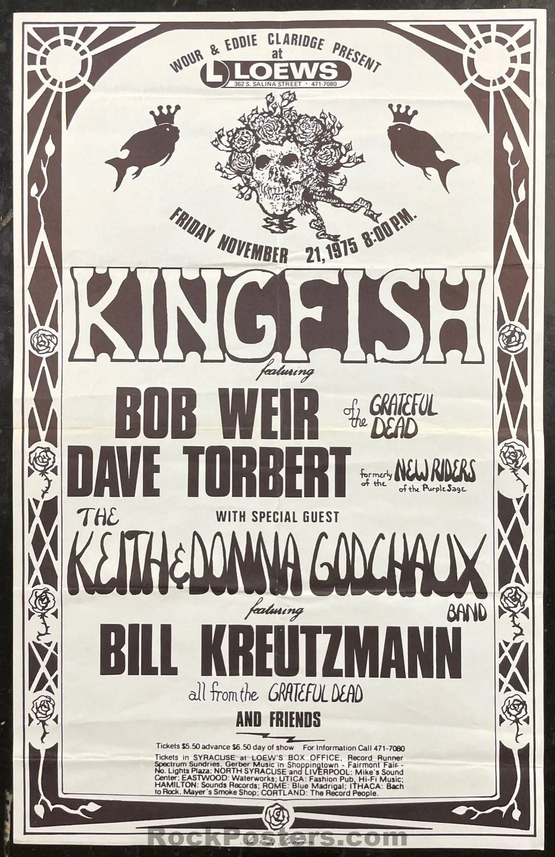 Auction - Grateful Dead - Kingfish -  Syracuse Ny - 1975 Poster - Very Good 1