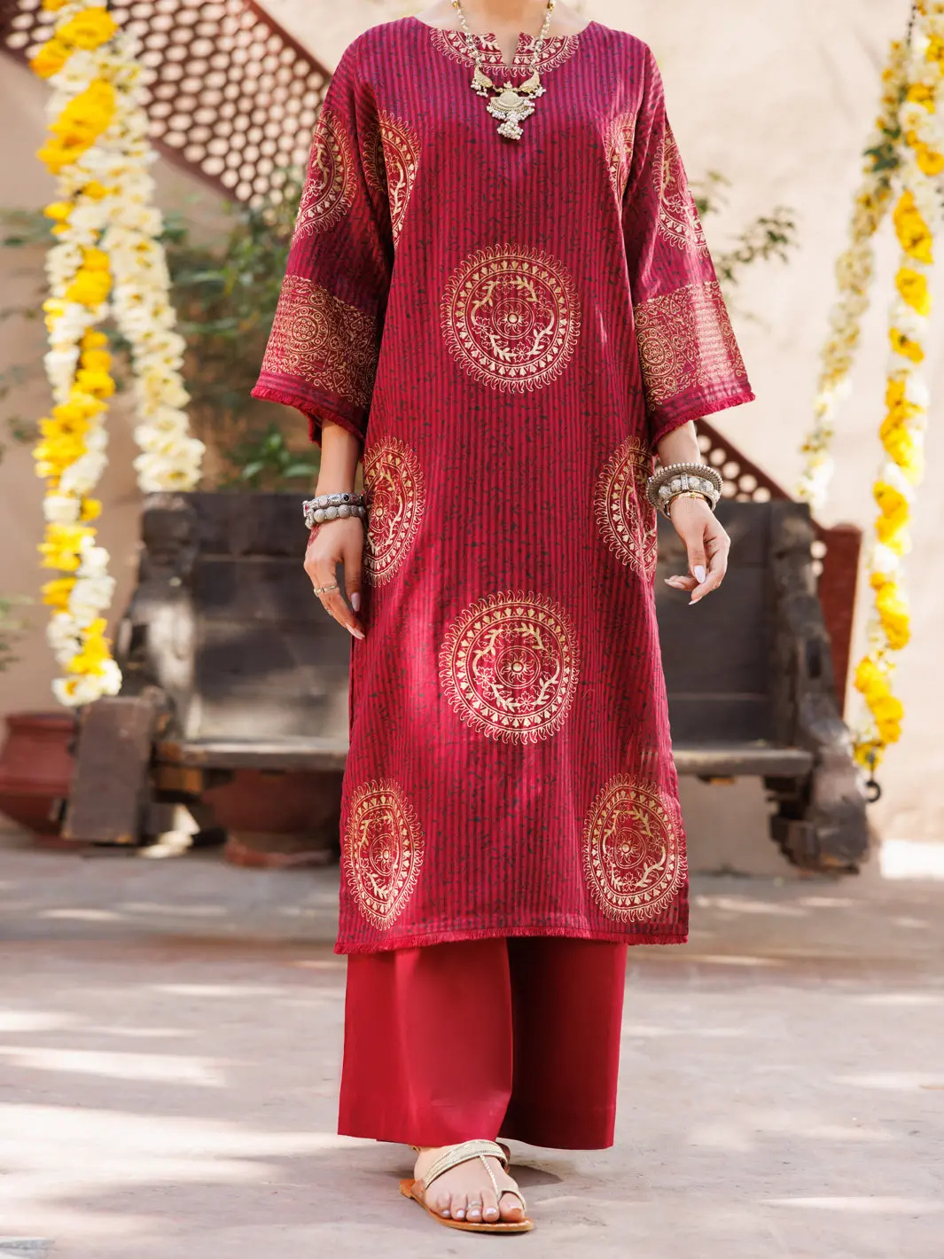 Maroon Dobby Kurti - Al-Lk-1061 1