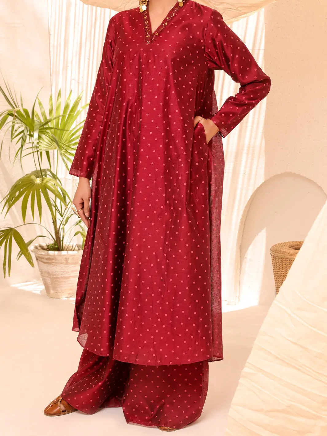 Maroon Silk 2Pc Stitched - Alcr-2Ps-Lks-1055 1