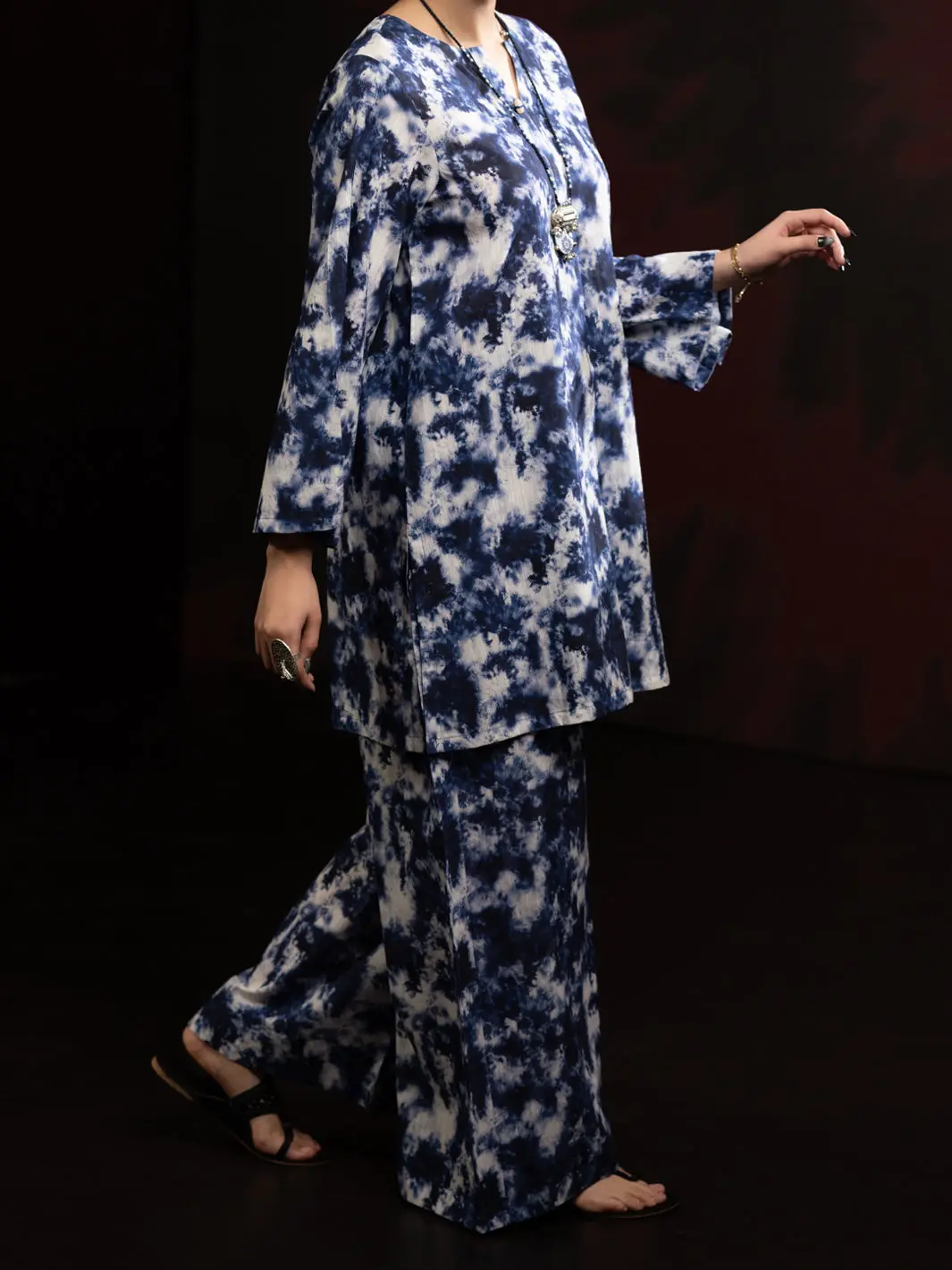 Blue Slub Khaddar 2Pc Stitched - Al-2Ps-Lks-1092 1