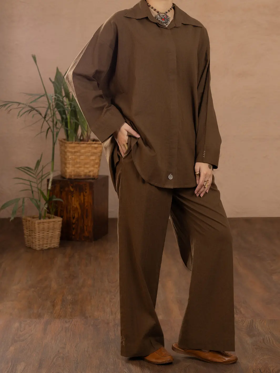 Brown Linen 2Pc Stitched - Alcr-2Ps-Lks-1109 1