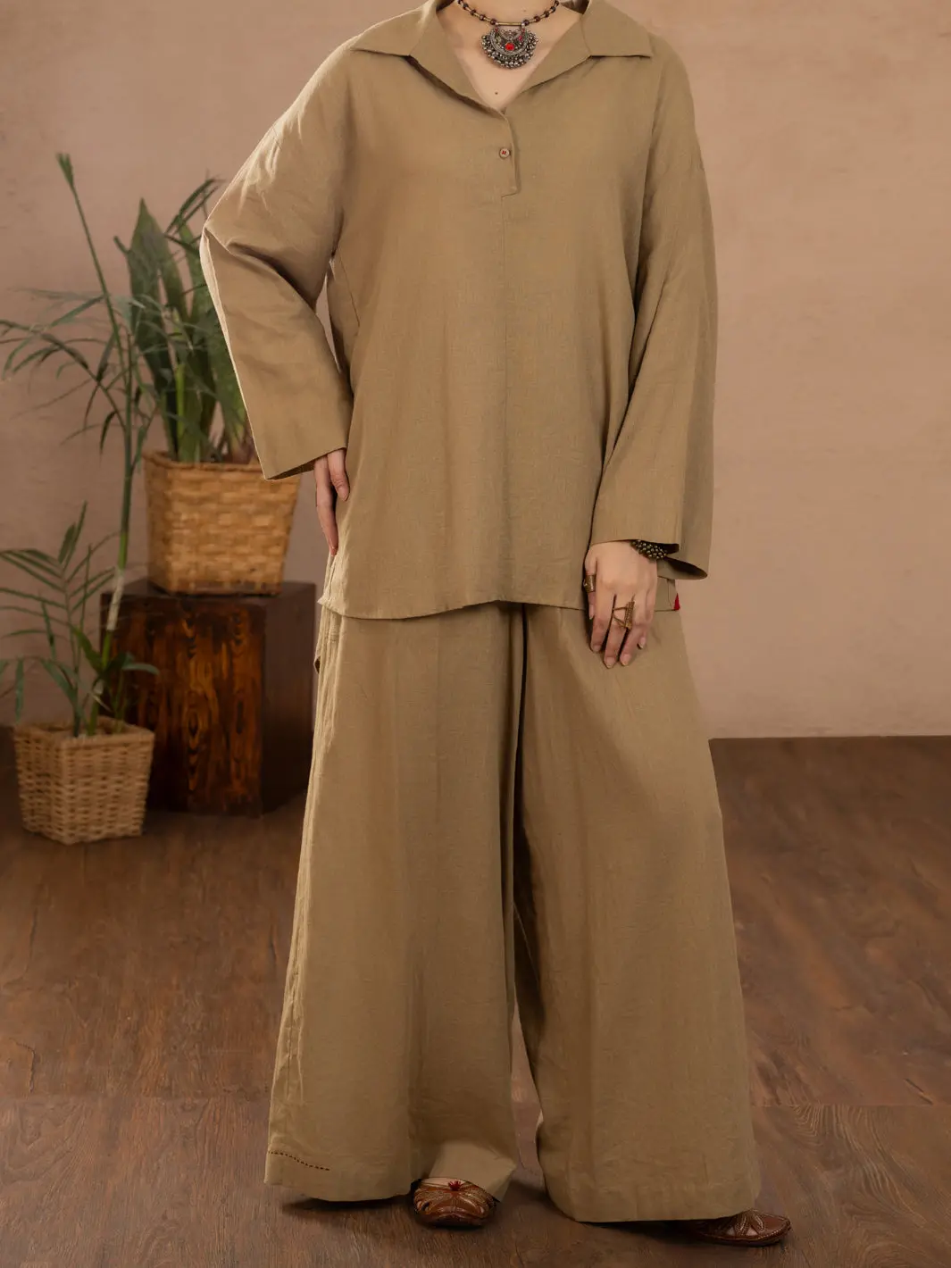 Khaki Linen 2Pc Stitched - Alcr-2Ps-Lks-1110 1