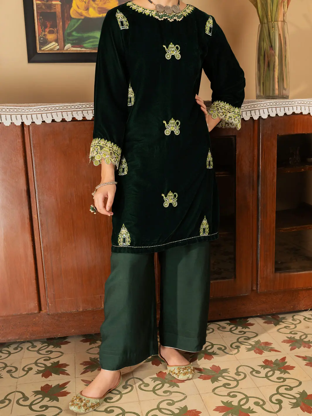 Green Velvet 2 Piece Stitched - Alt-Ls-Lks-1142 1
