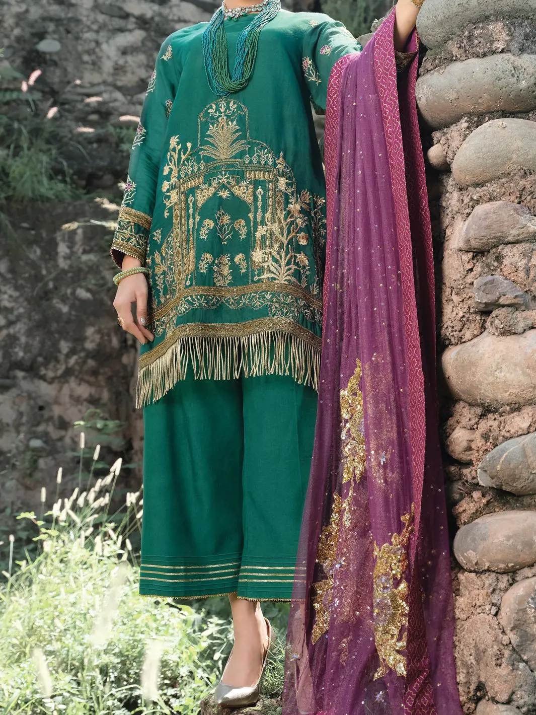 Green Silk 3 Piece Formal Unstitched - Ls-304 1