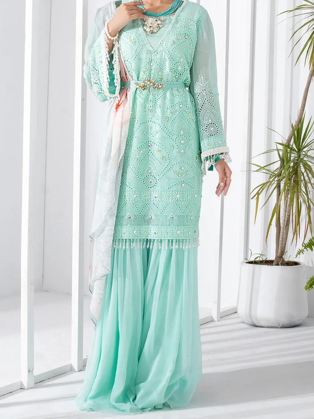 Sea Green Bemberg Chiffon 3Pc Formal Unstitched - Al-3Ps-Ls-Un-310 1