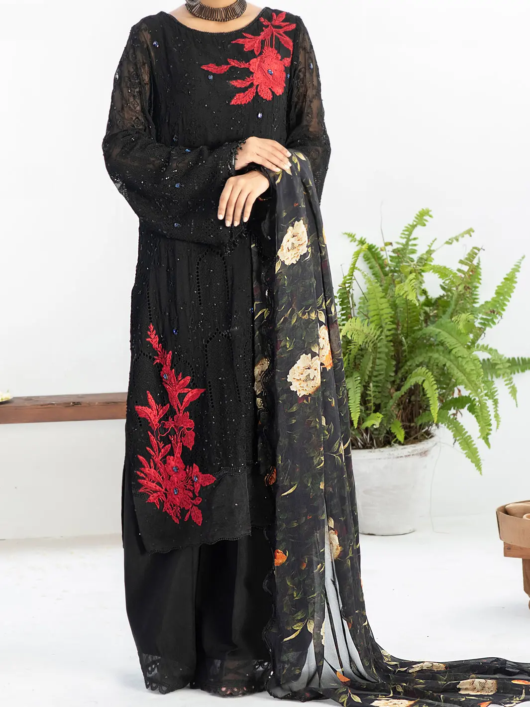 Black Bemberg Chiffon 3 Piece Formal Stitched - Al-3Ps-Ls-313 1