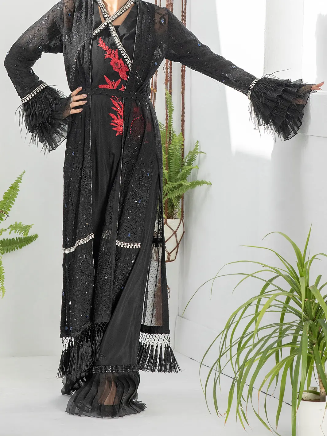 Black Bemberg Chiffon 3Pc Formal Unstitched - Al-3Ps-Ls-Un-313 1