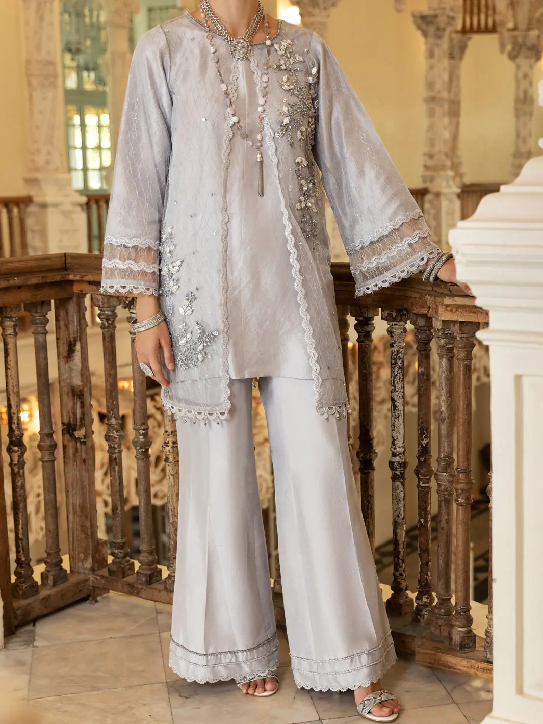 Light Grey Net 2Pc Formal Stitched - Al-2Ps-Ls-353 1