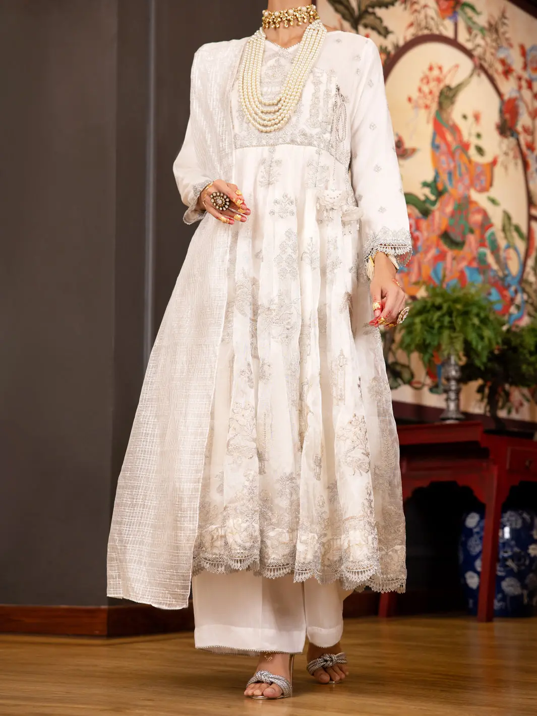 Off White Poly Net 3Pc Formal Stitched - Al-3Ps-Ls-371 1