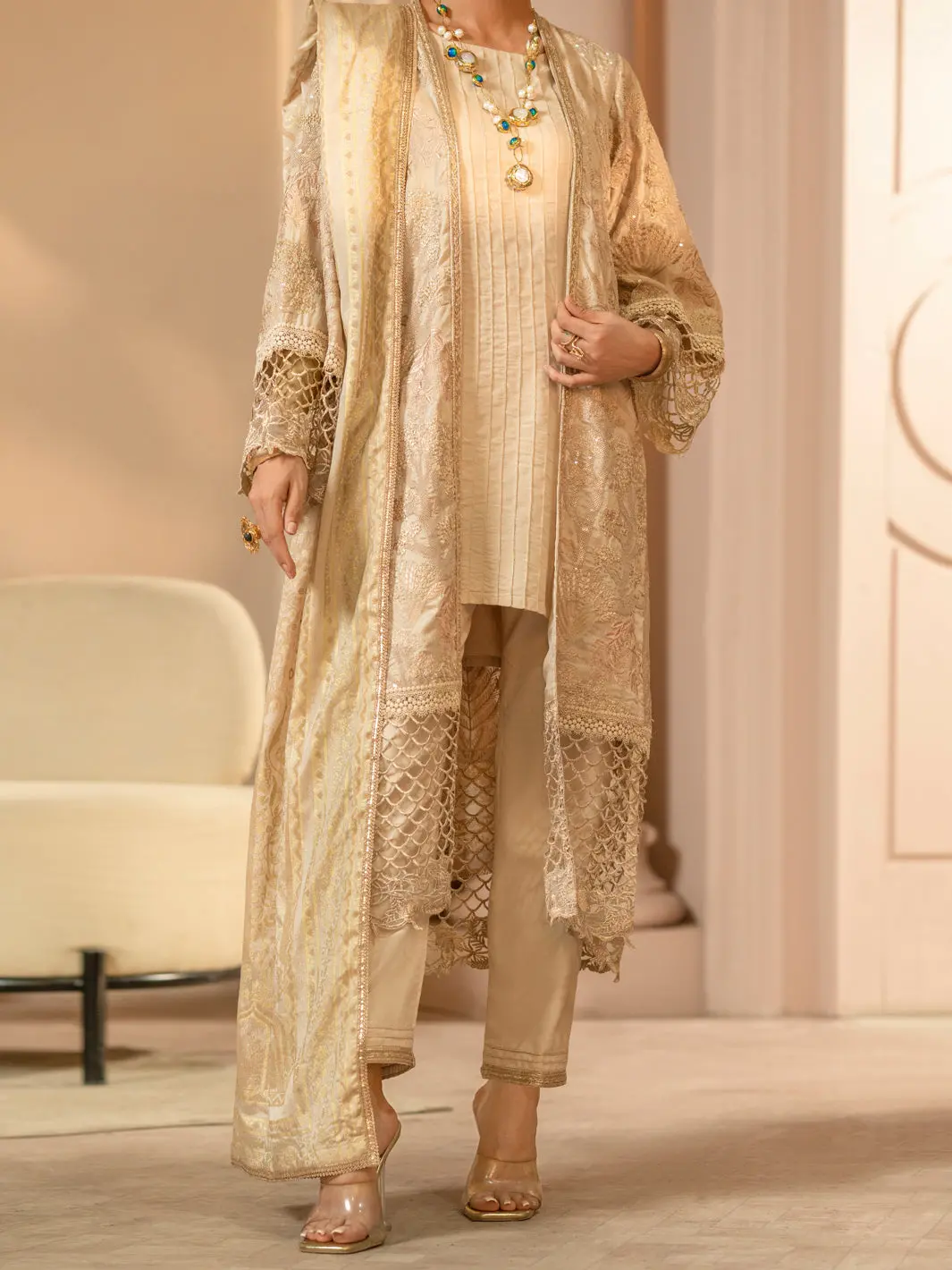 Light Brown Chiffon 3Pc Formal Stitched - Al-3Ps-Ls-423 1