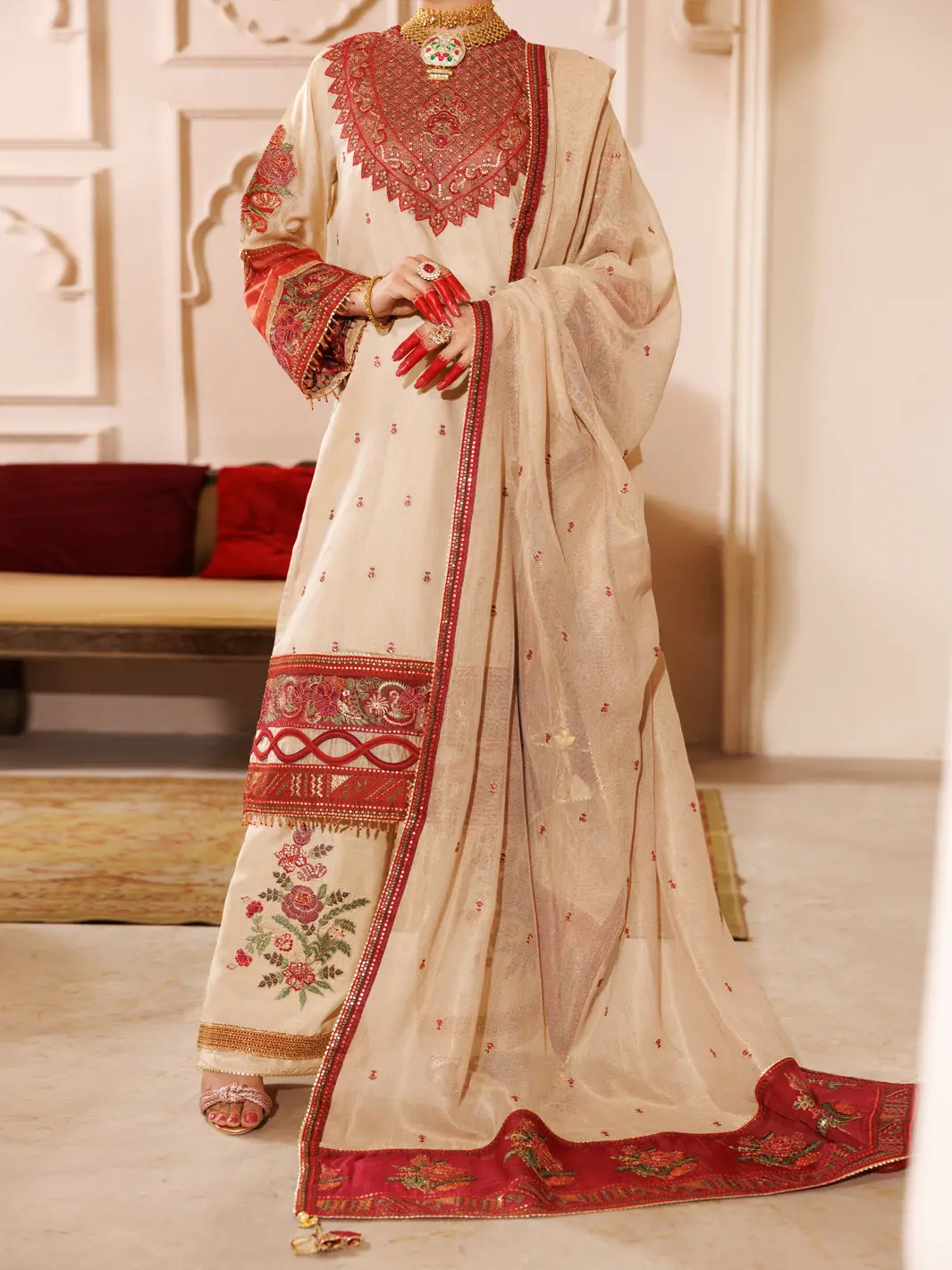 Beige Mesuri 3Pc Formal Unstitched - Al-3Ps-Ls-Un-452 1