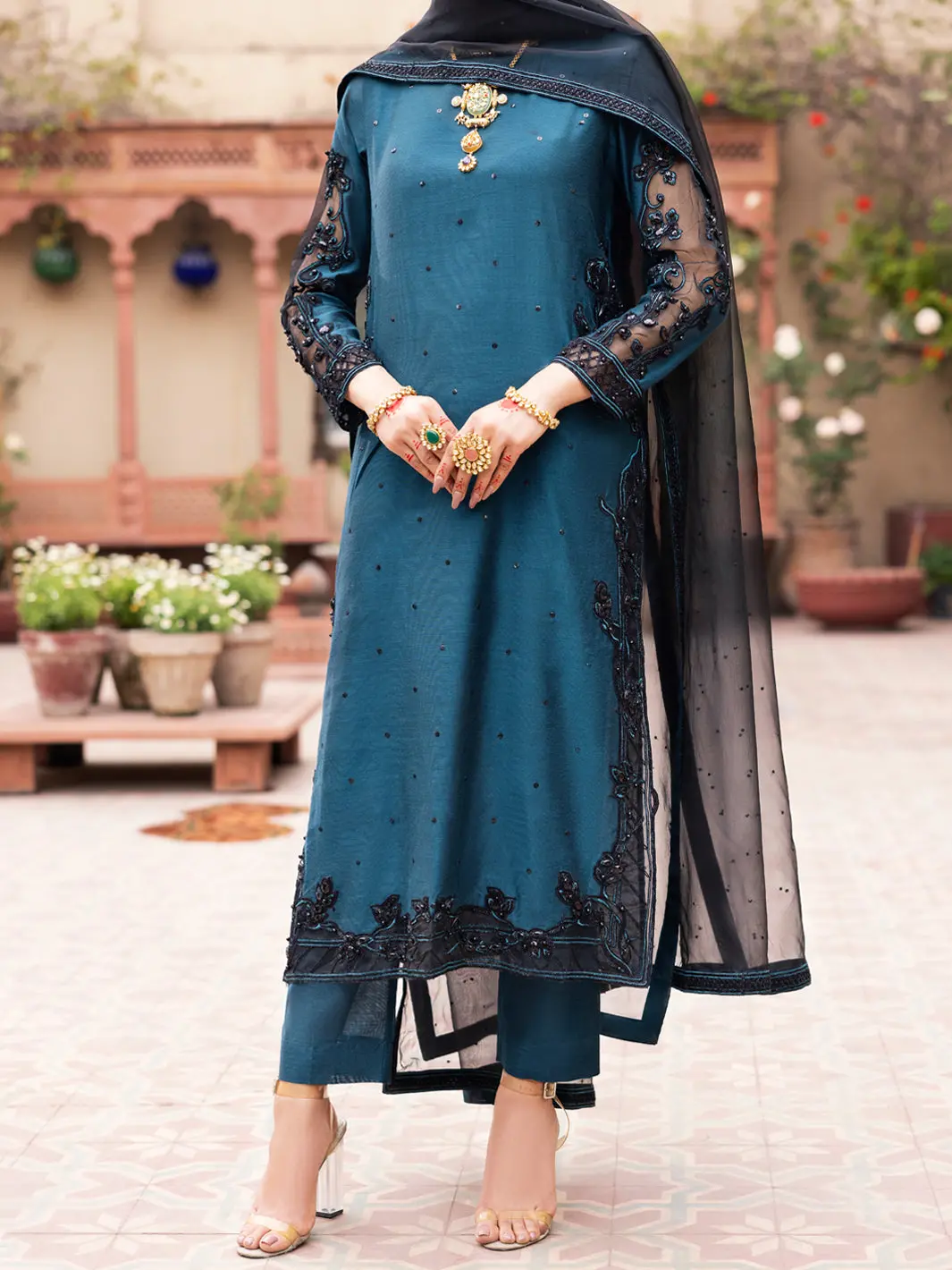 Teal Green Raw Silk 3Pc Formal Stitched - Al-3Ps-Ls-470 1