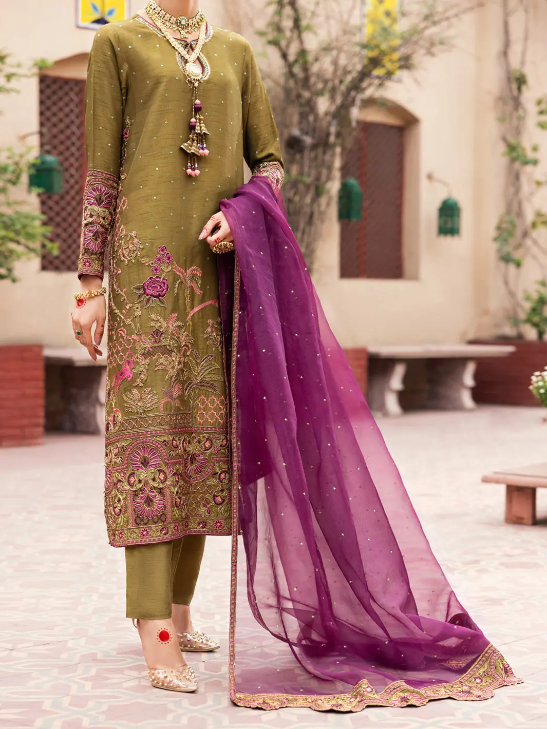 Mehndi Green Raw Silk 3Pc Formal Stitched - Al-3Ps-Ls-471 1