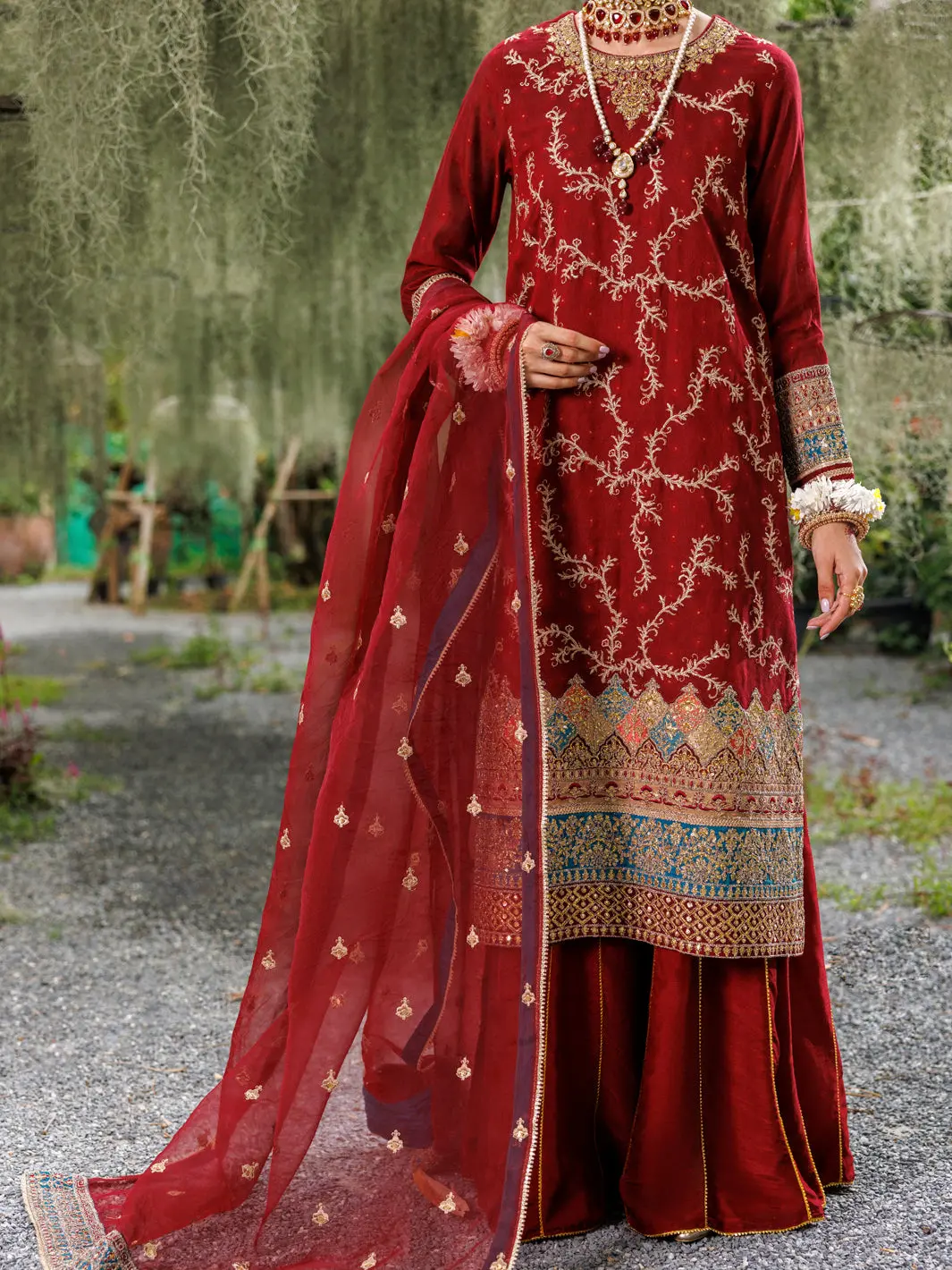 Maroon Khaddi Net Formal 3Pc Stitched - Al-3Ps-Ls-524 1