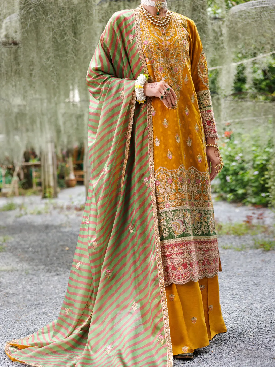 Mustard Khaddi Net Formal 3Pc Stitched - Al-3Ps-Ls-525 1