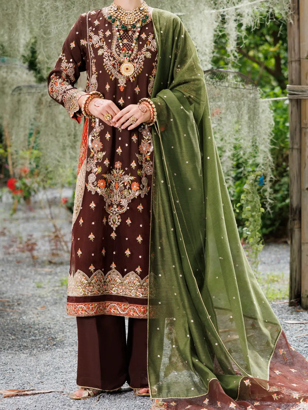 Dark Brown Raw Silk Formal 3Pc Stitched - Al-3Ps-Ls-526 1