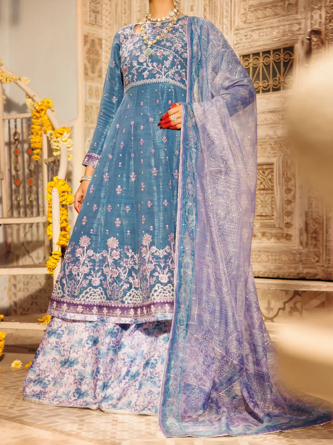 Ice Blue Mesuri Net Formal 3Pc Stitched - Al-3Ps-Ls-552 1