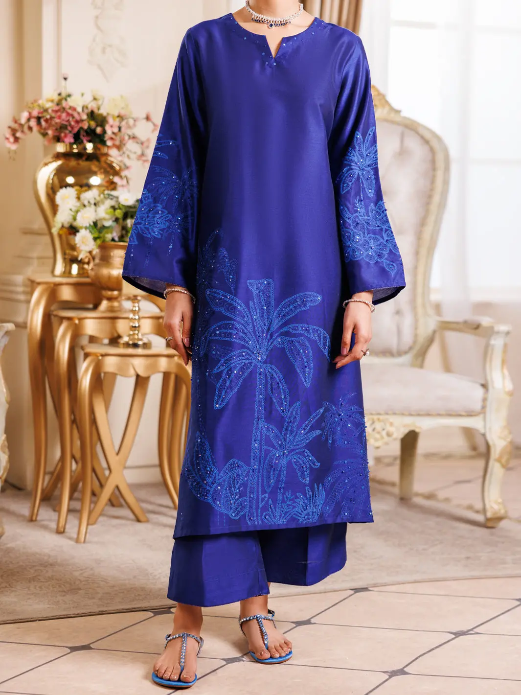 Blue Poly-Rayon Formal 2Pc Stitched - Al-Ls-Lks-539 1