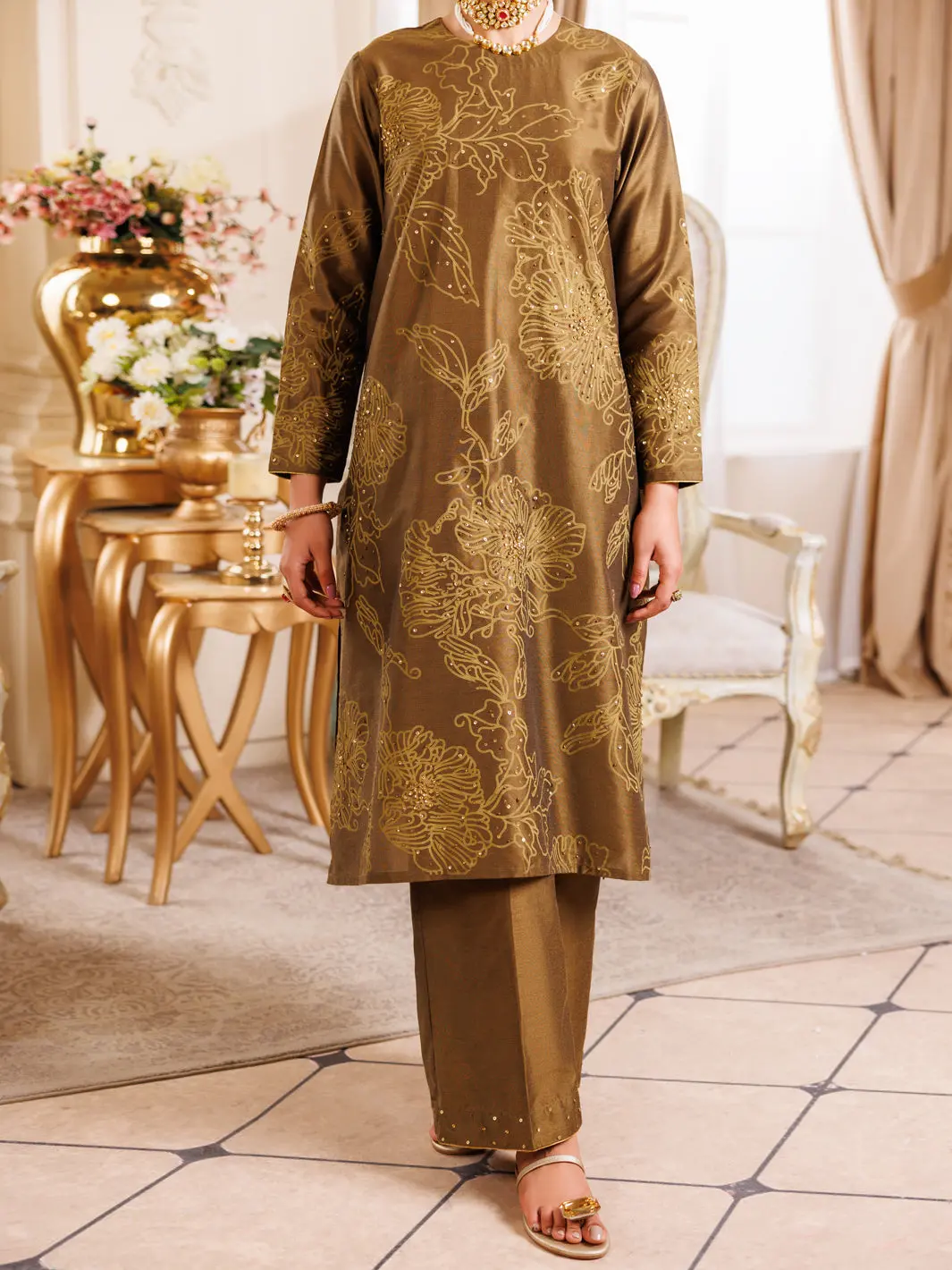 Mehndi Green Raw Silk Formal 2Pc Stitched - Al-Ls-Lks-540 1