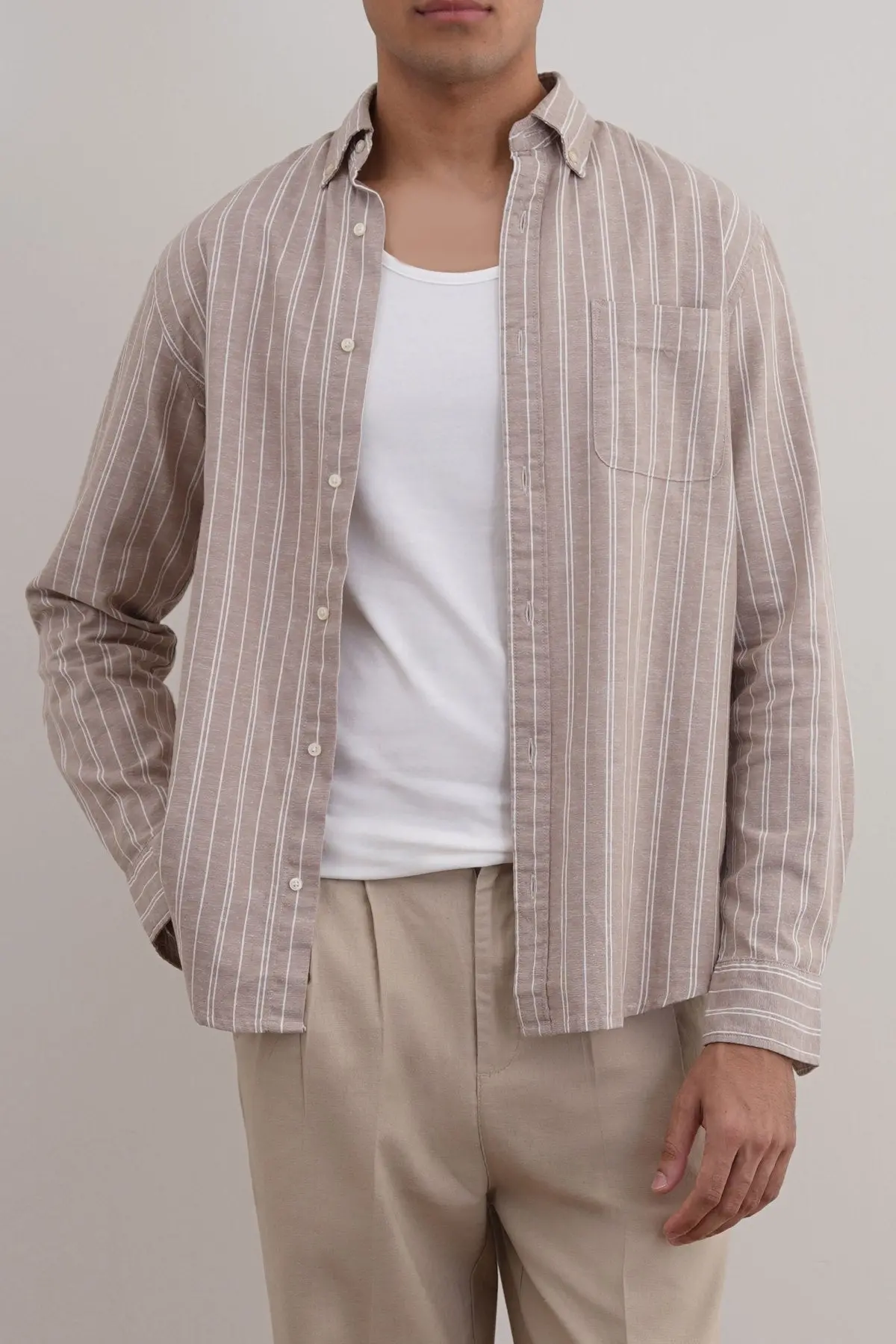 Linen-Blend Striped Shirt 1