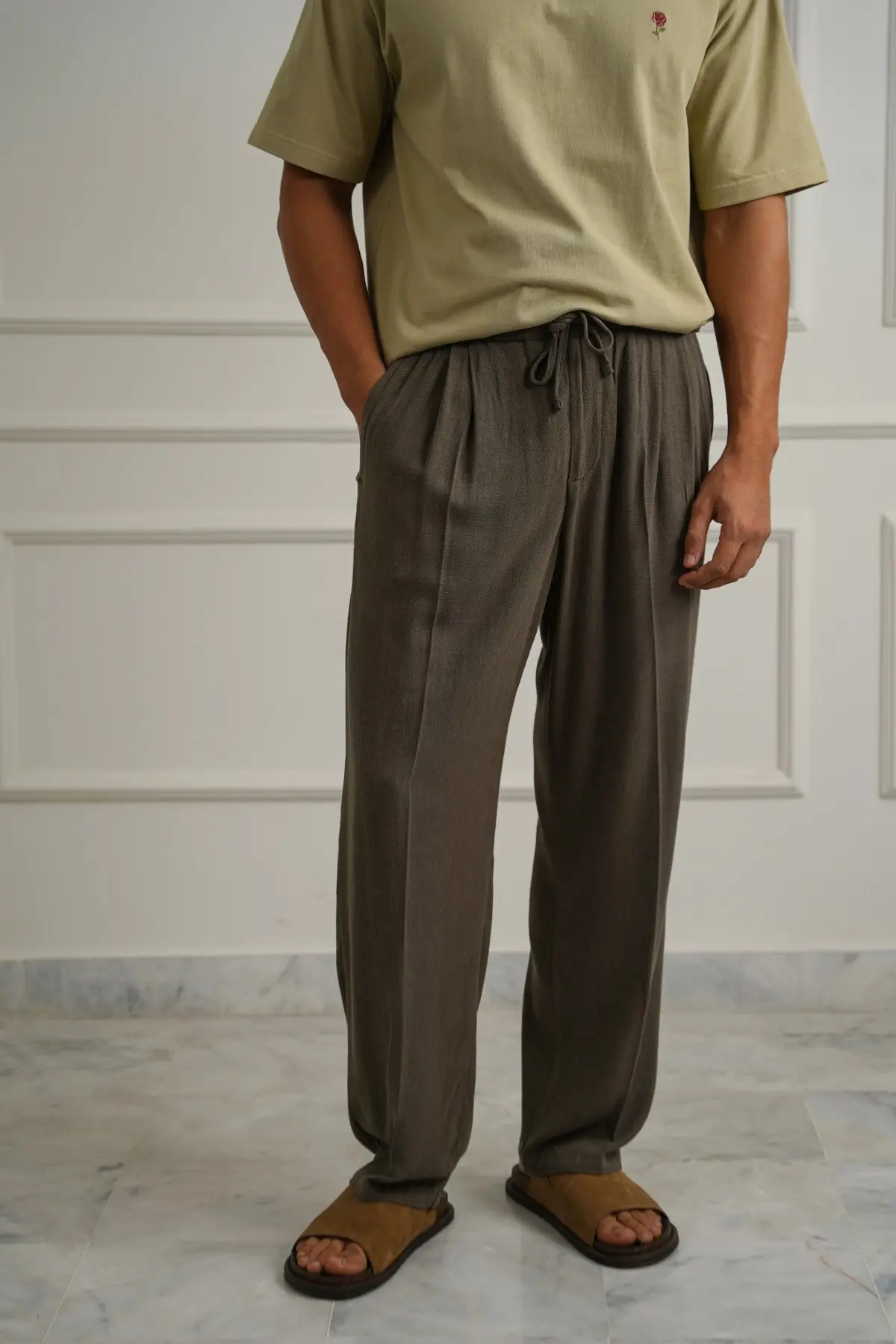 Linen Blend Baggy Pants 1