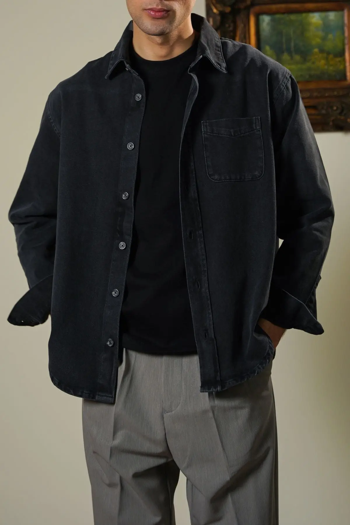 Washed Black Denim Shirt 1
