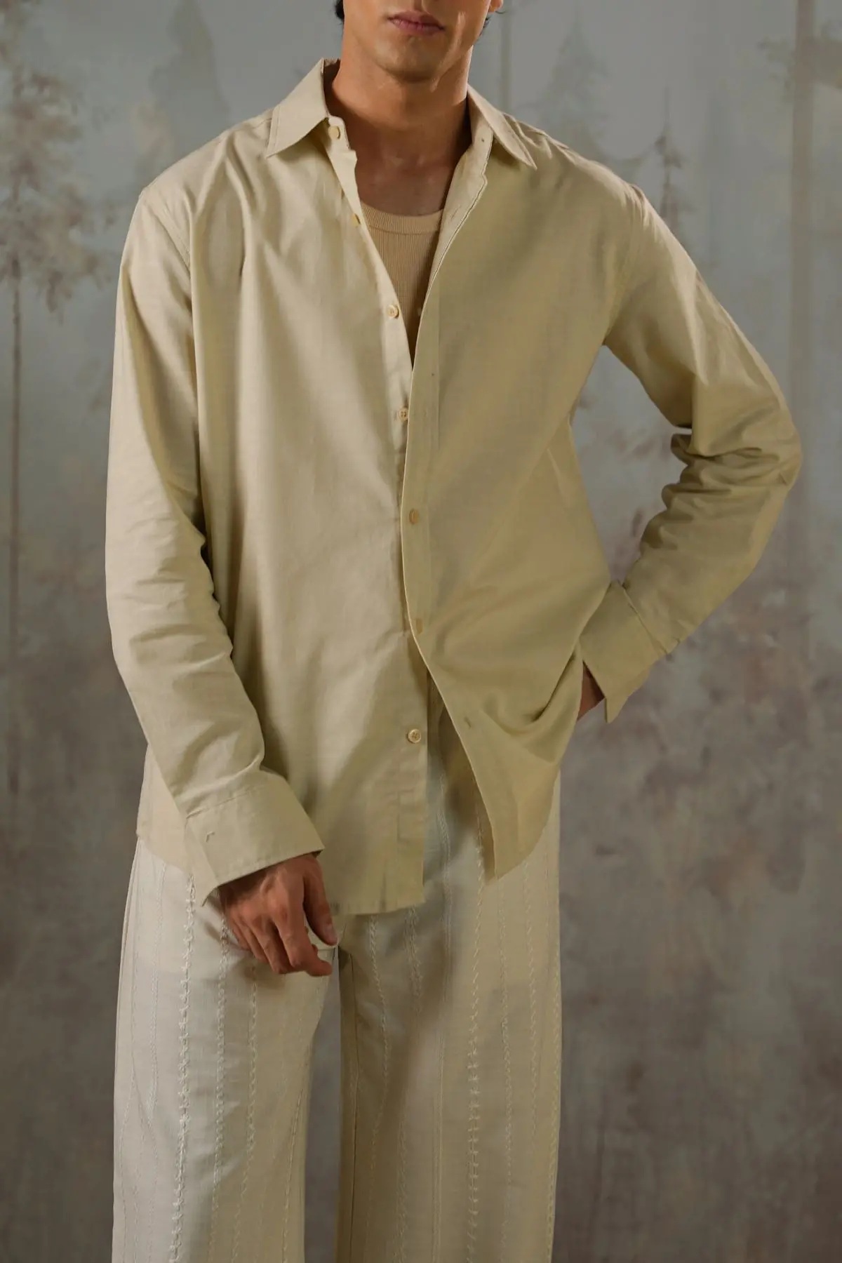 Linen Blend Button Down Shirt 1