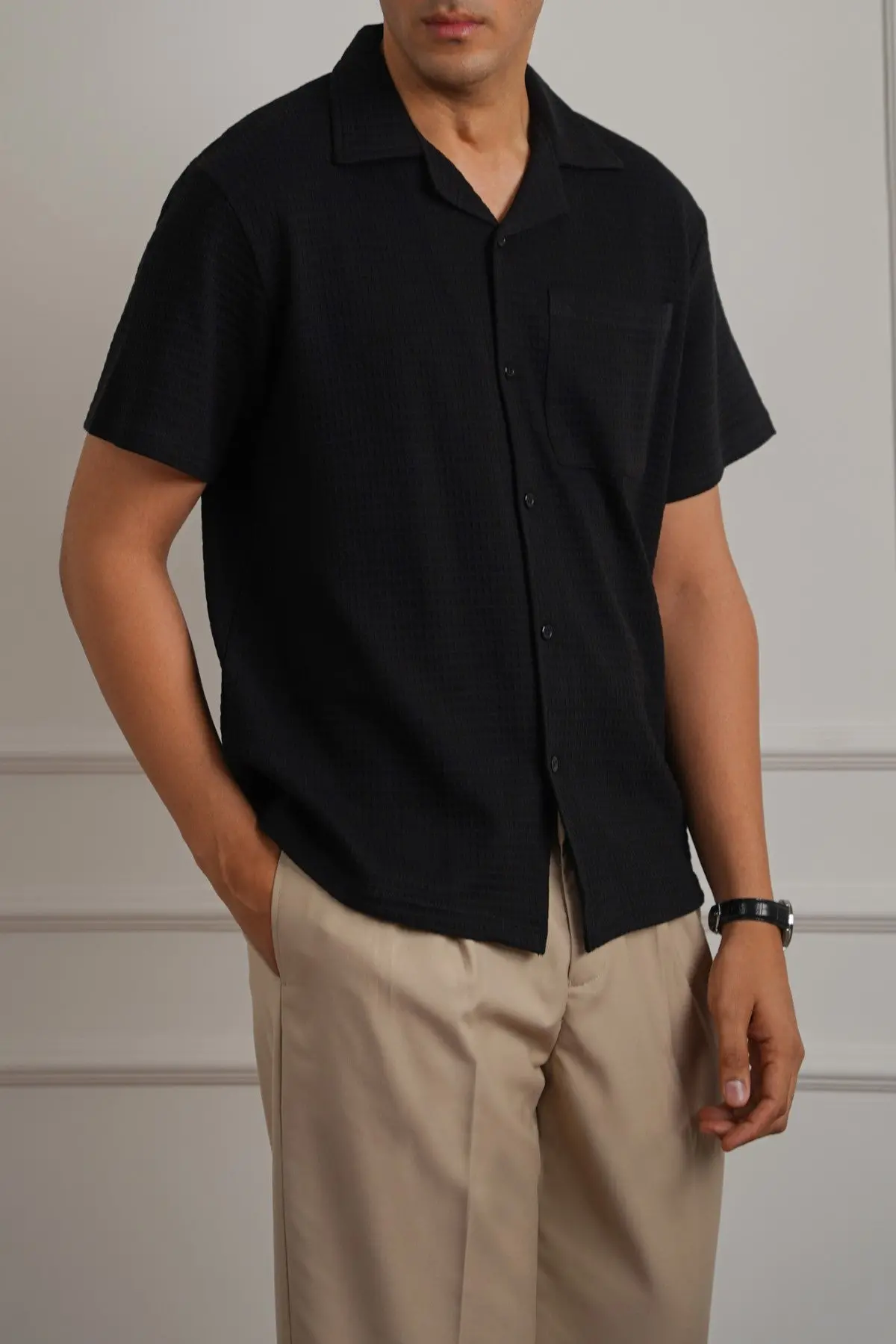 Cuban Collar Textured Shirt 1