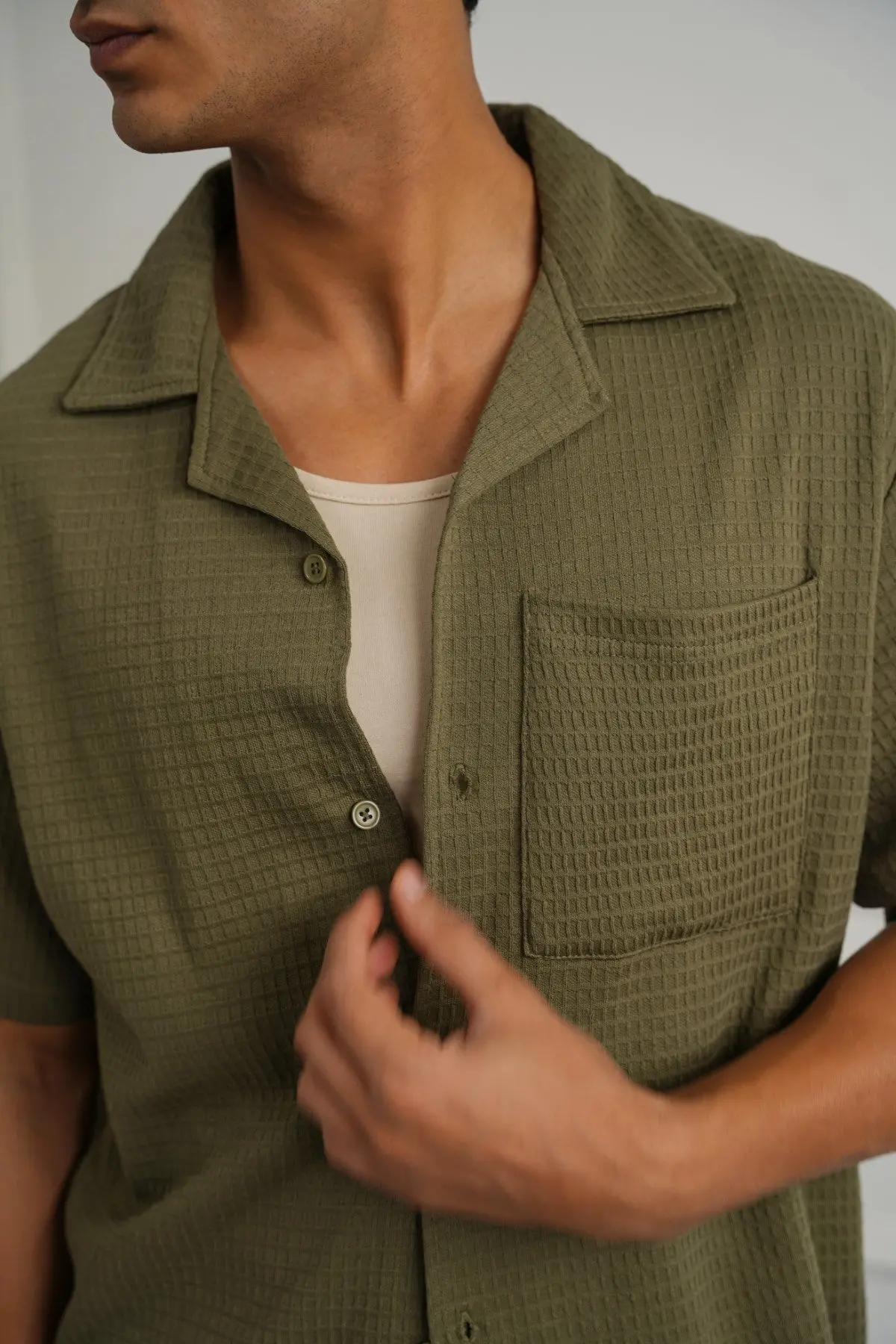 Cuban Collar Textured Shirt 1